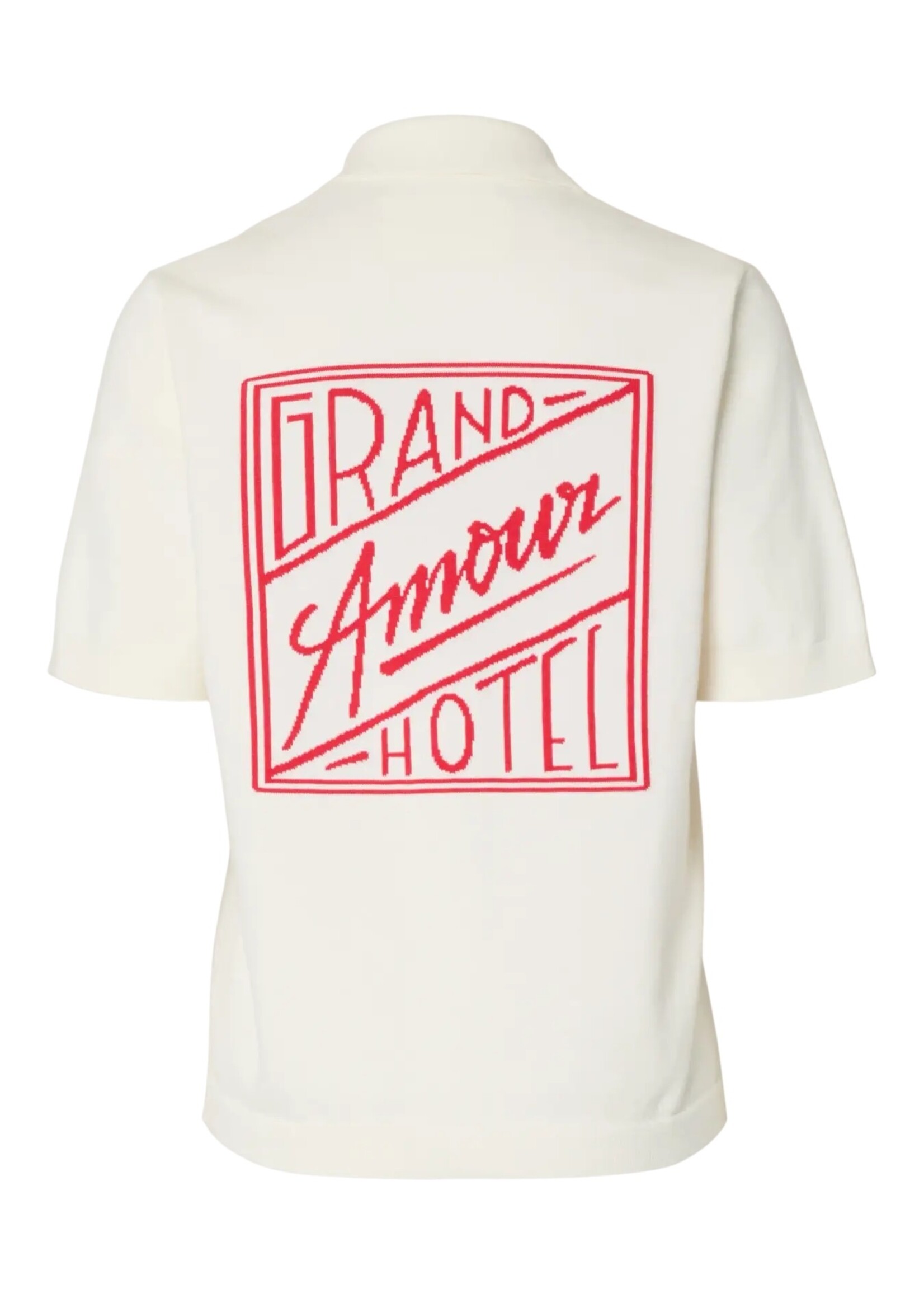 SELECTED FEMME SLFAMOUR SS KNIT POLO CARDIGAN EGRET/POINSETTA