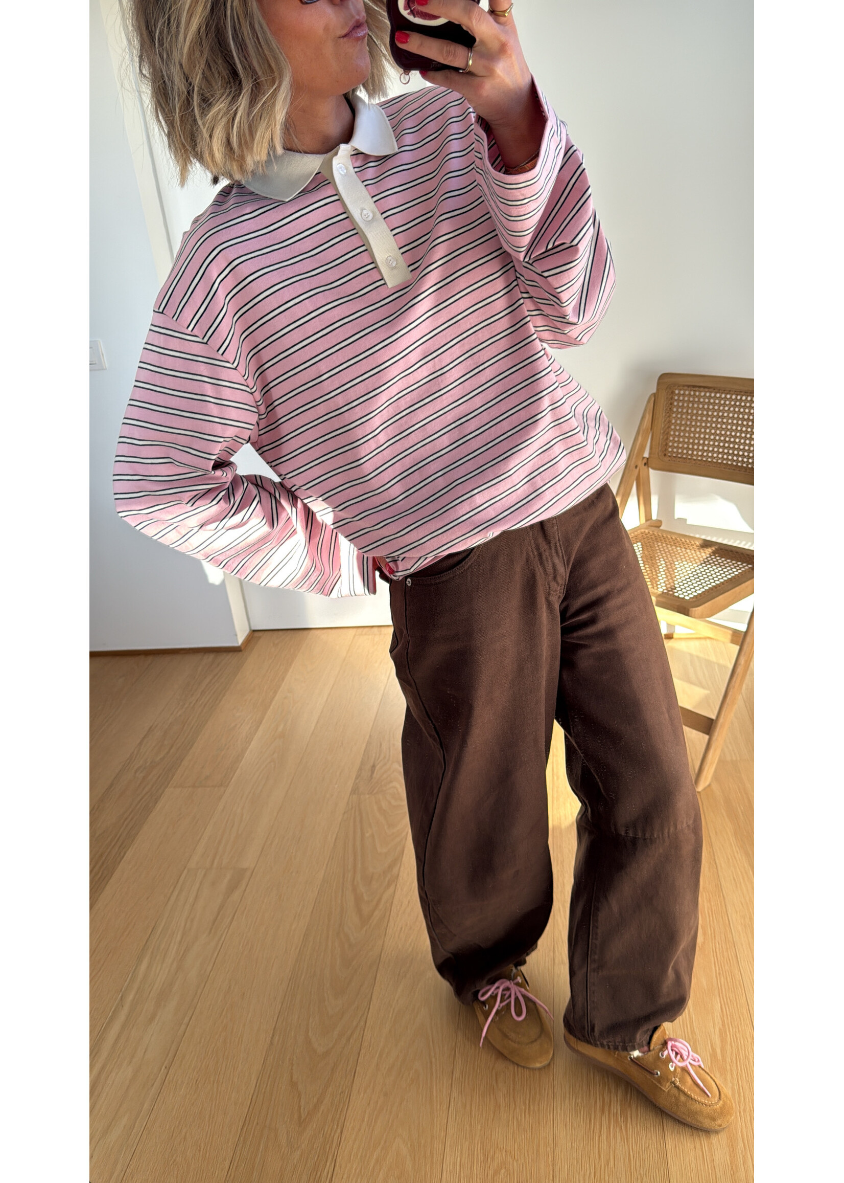 EDITED ED CINDY LS POLO STRIPES PINK/EGRET/BLACK