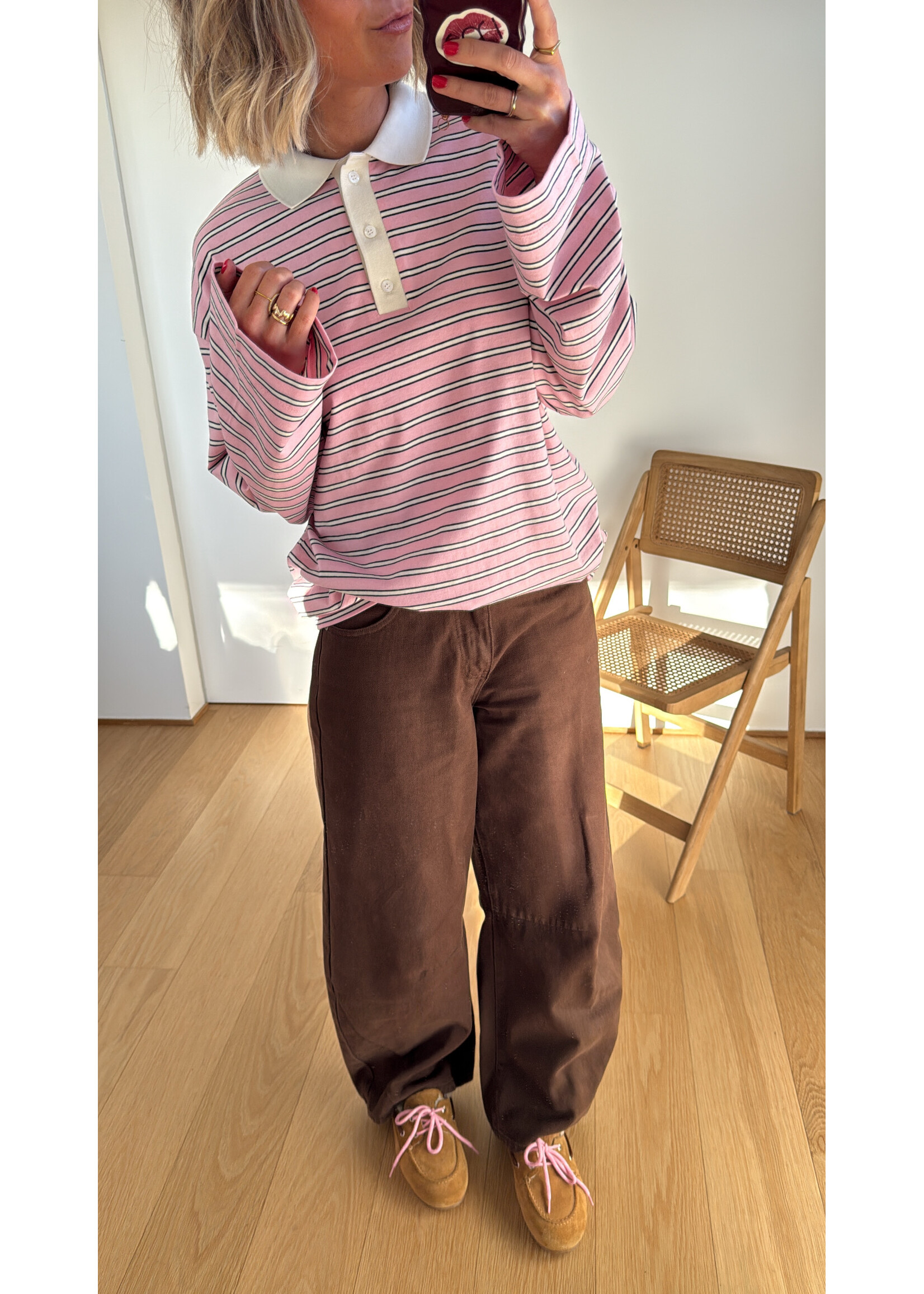 EDITED ED CINDY LS POLO STRIPES PINK/EGRET/BLACK