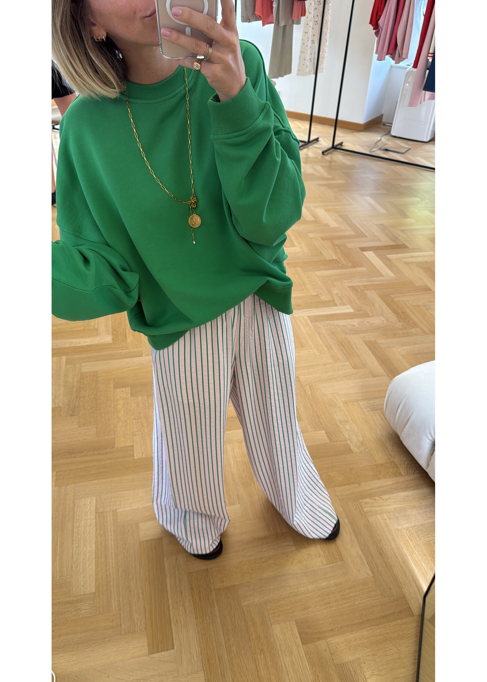 EDITED ED CATALEYA TROUSERS PINK/GREEN STRIPE