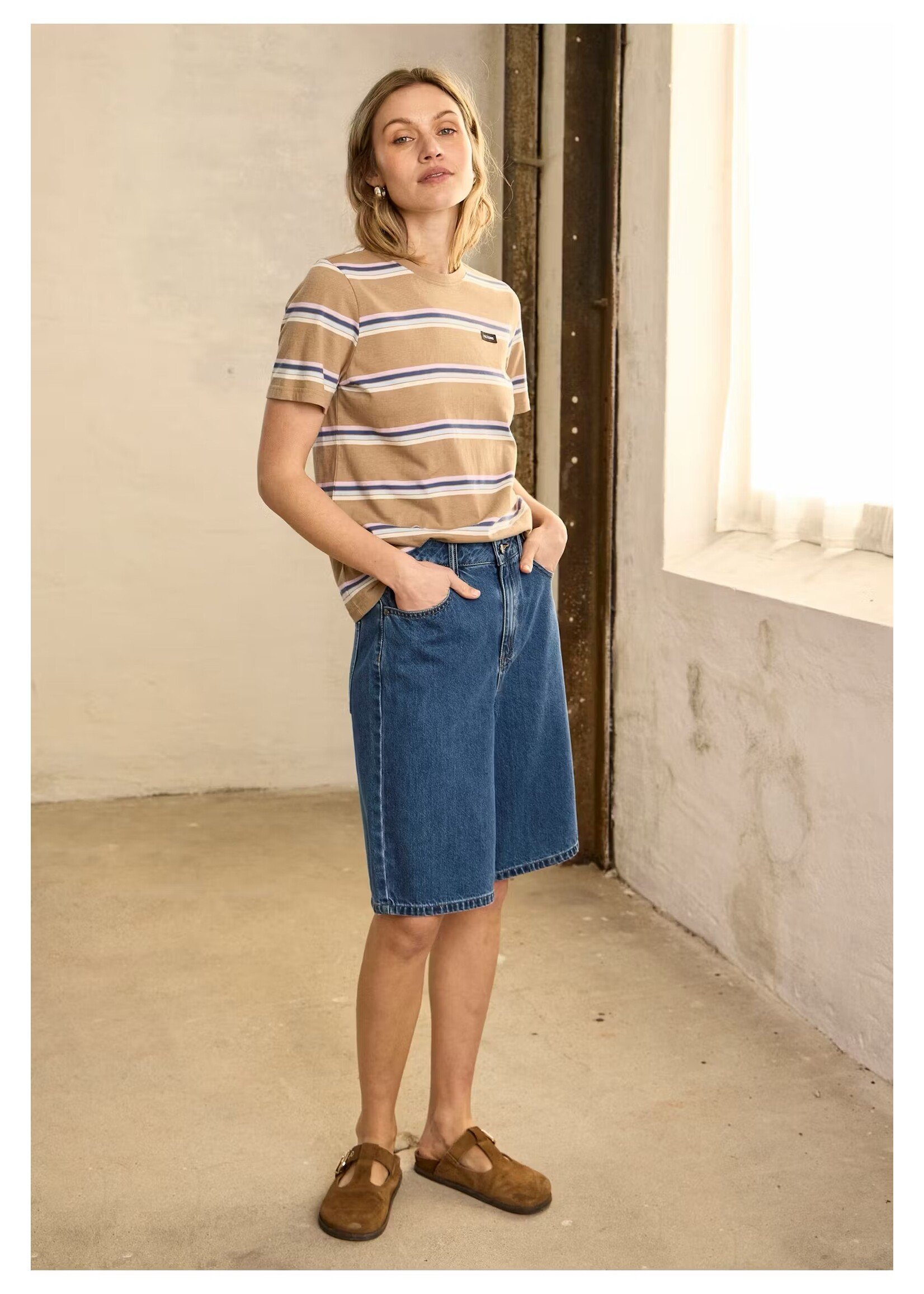 PULZ PZ BRIDGET SHORTS MED BLUE DENIM