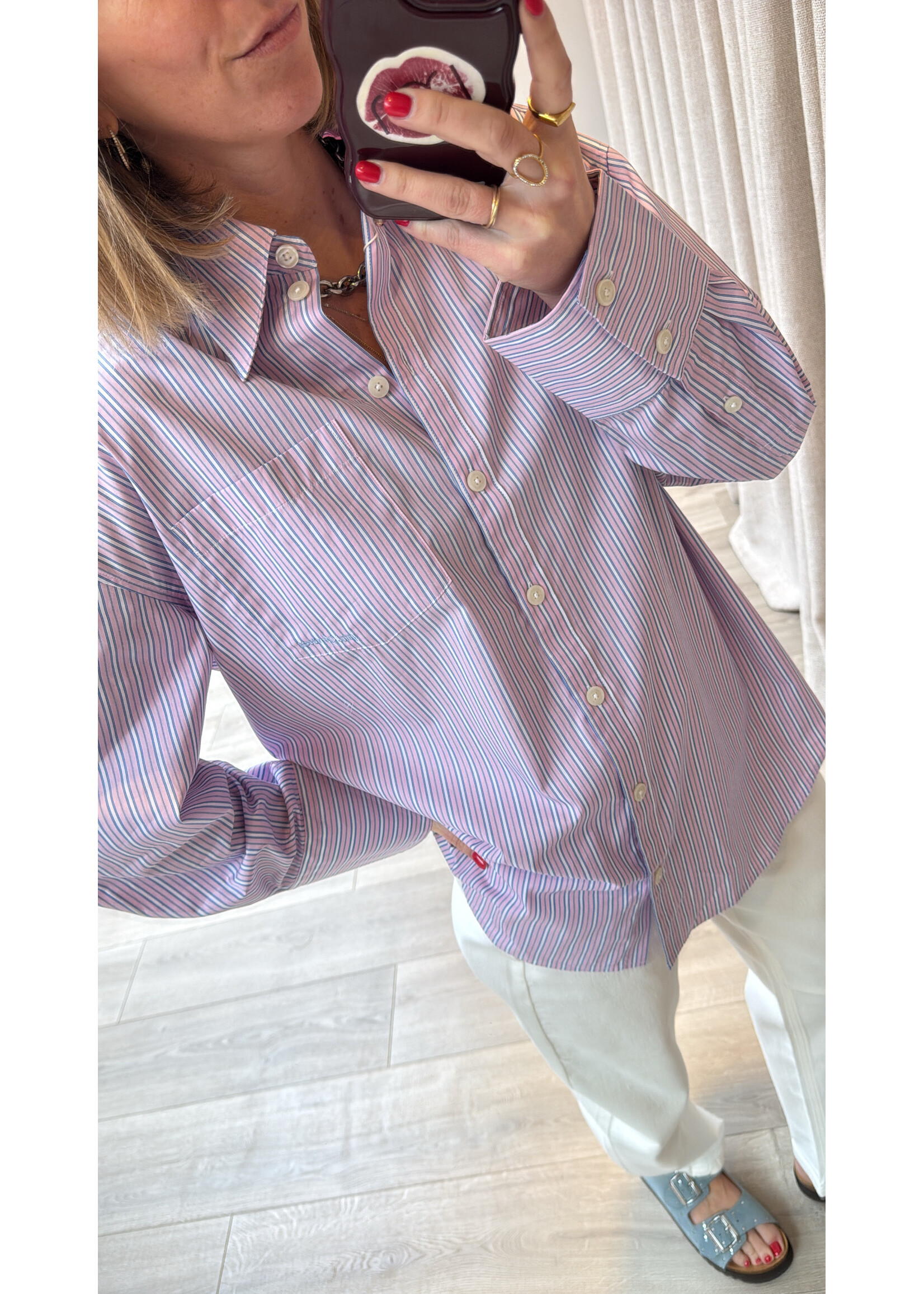 SELECTED FEMME SLFHOTEL AMOUR OVERSIZE LS SHIRT PINK/BLUE/WHITE