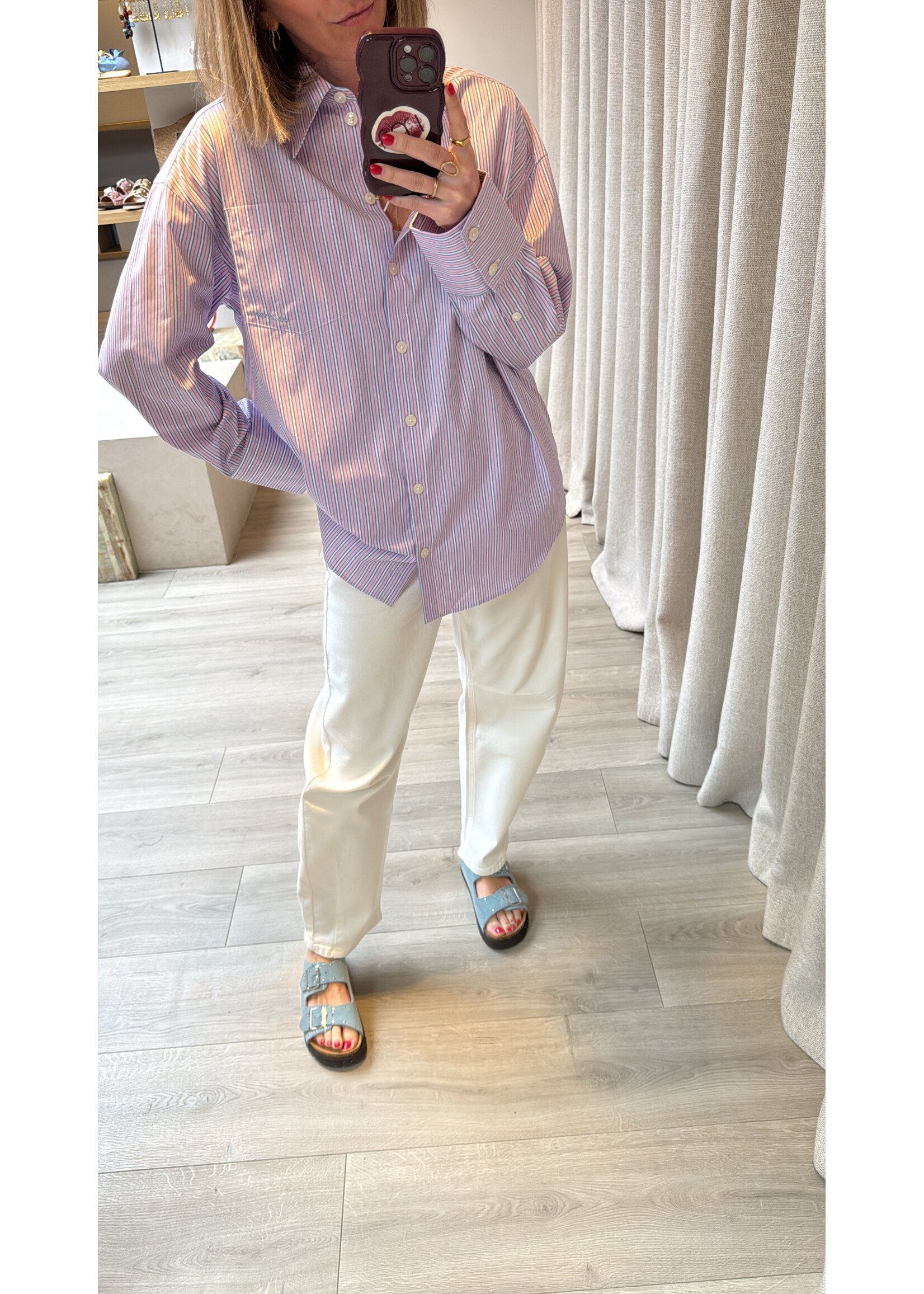 SELECTED FEMME SLFHOTEL AMOUR OVERSIZE LS SHIRT PINK/BLUE/WHITE