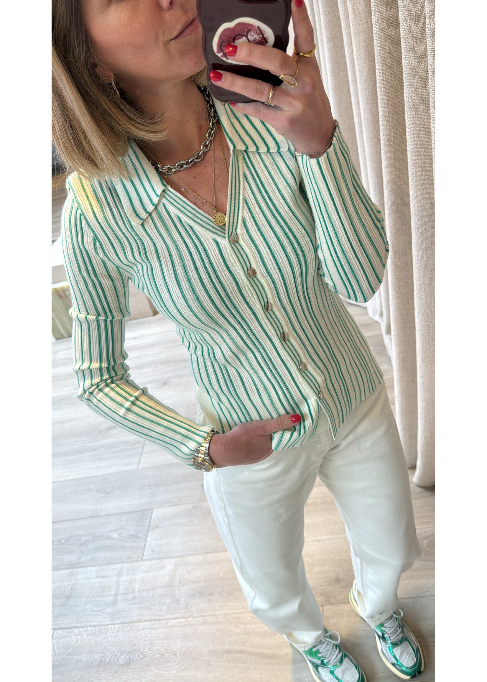 LAAGAM LA GIULIA GREEN STRIPED KNITTED TOP