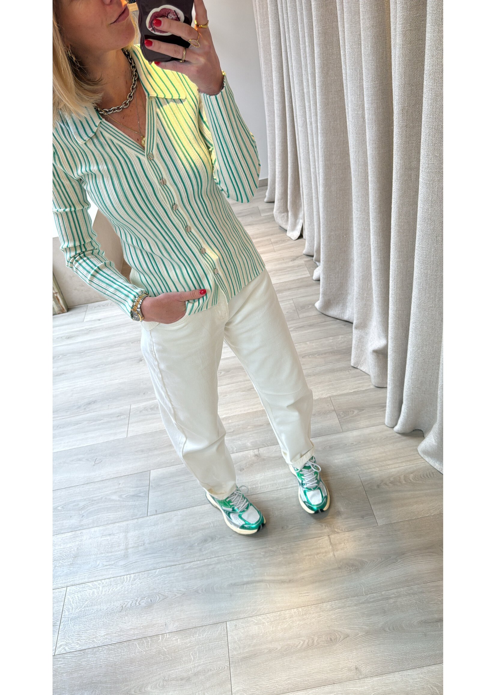 LAAGAM LA GIULIA GREEN STRIPED KNITTED TOP