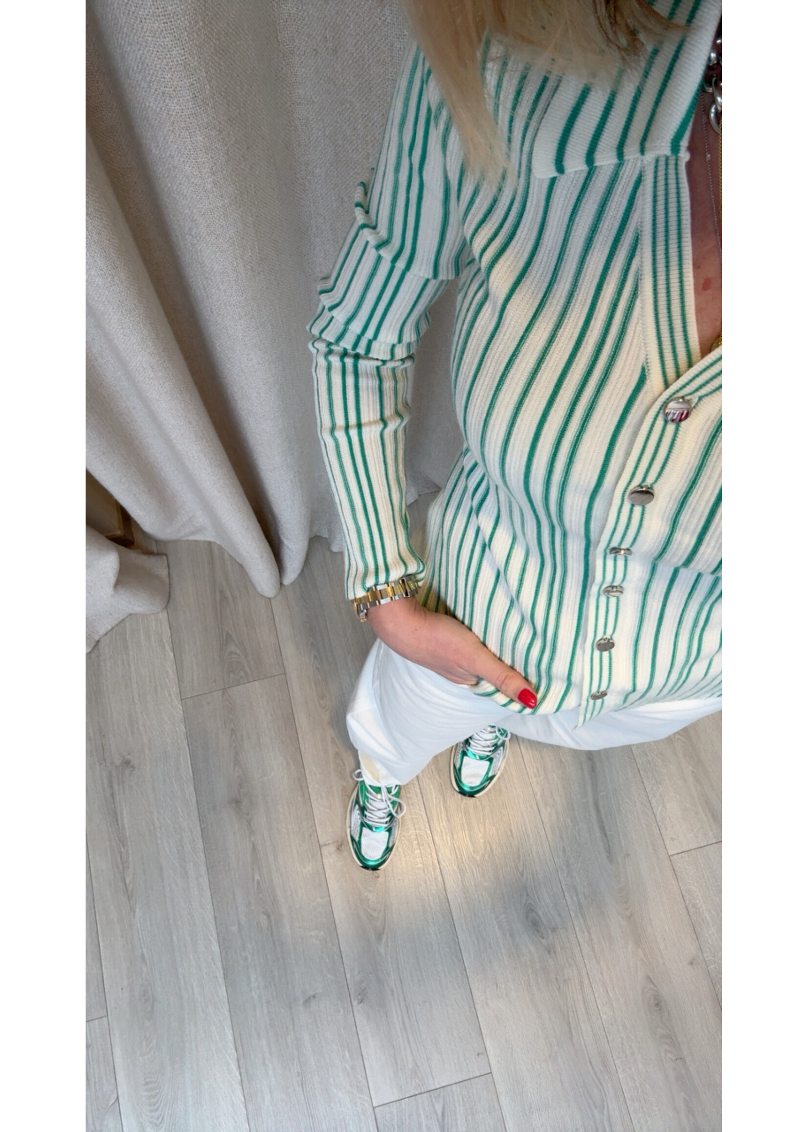 LAAGAM LA GIULIA GREEN STRIPED KNITTED TOP