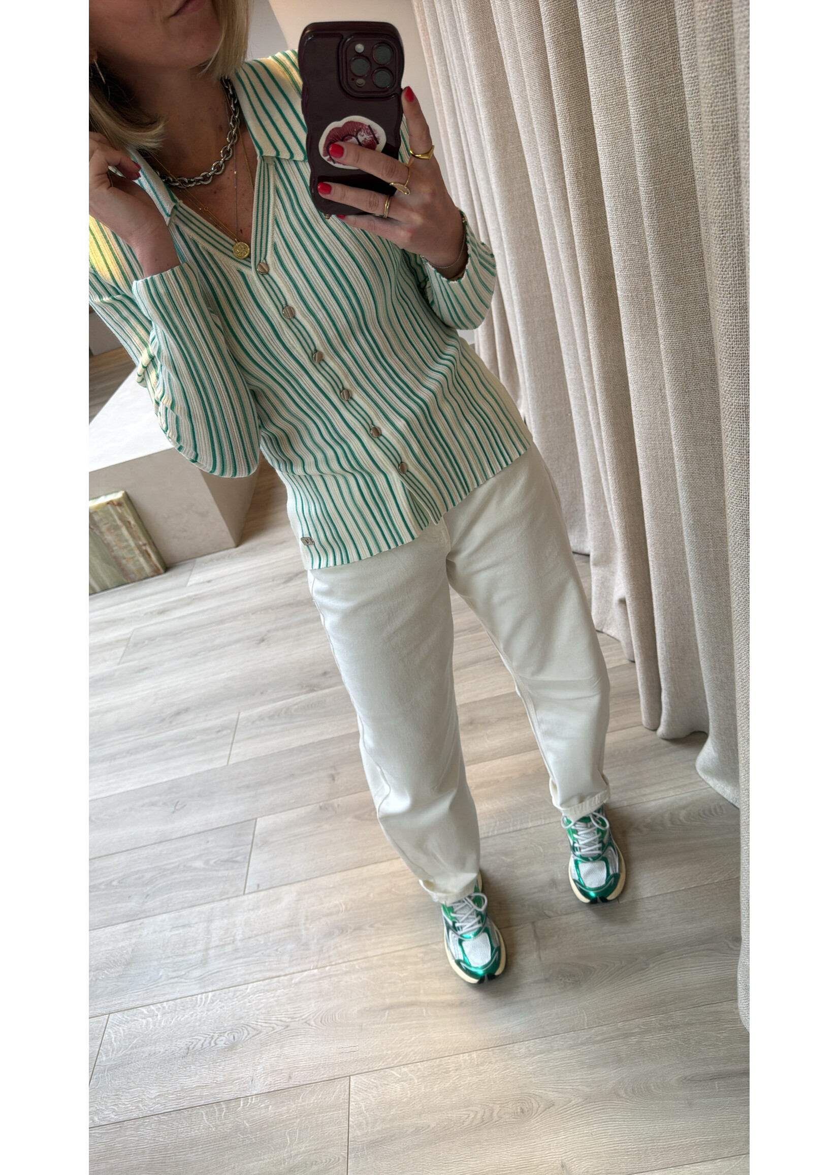 LAAGAM LA GIULIA GREEN STRIPED KNITTED TOP