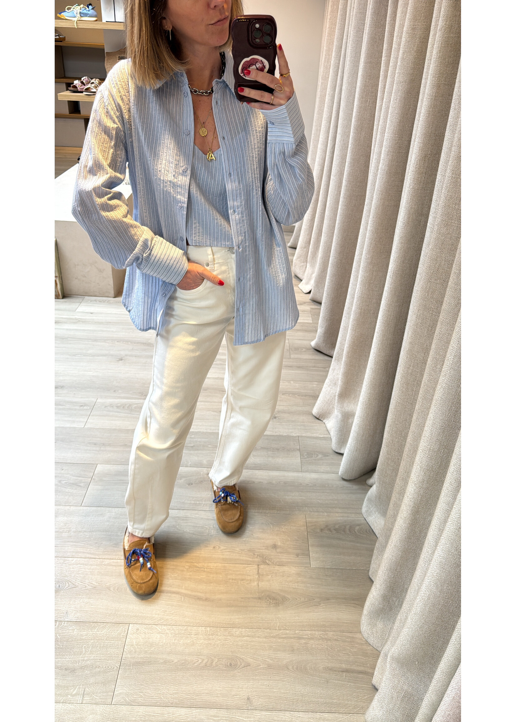 MbyM M-AULORA LS BLOUSE LIGHT BLUE /STRIPES WHITE