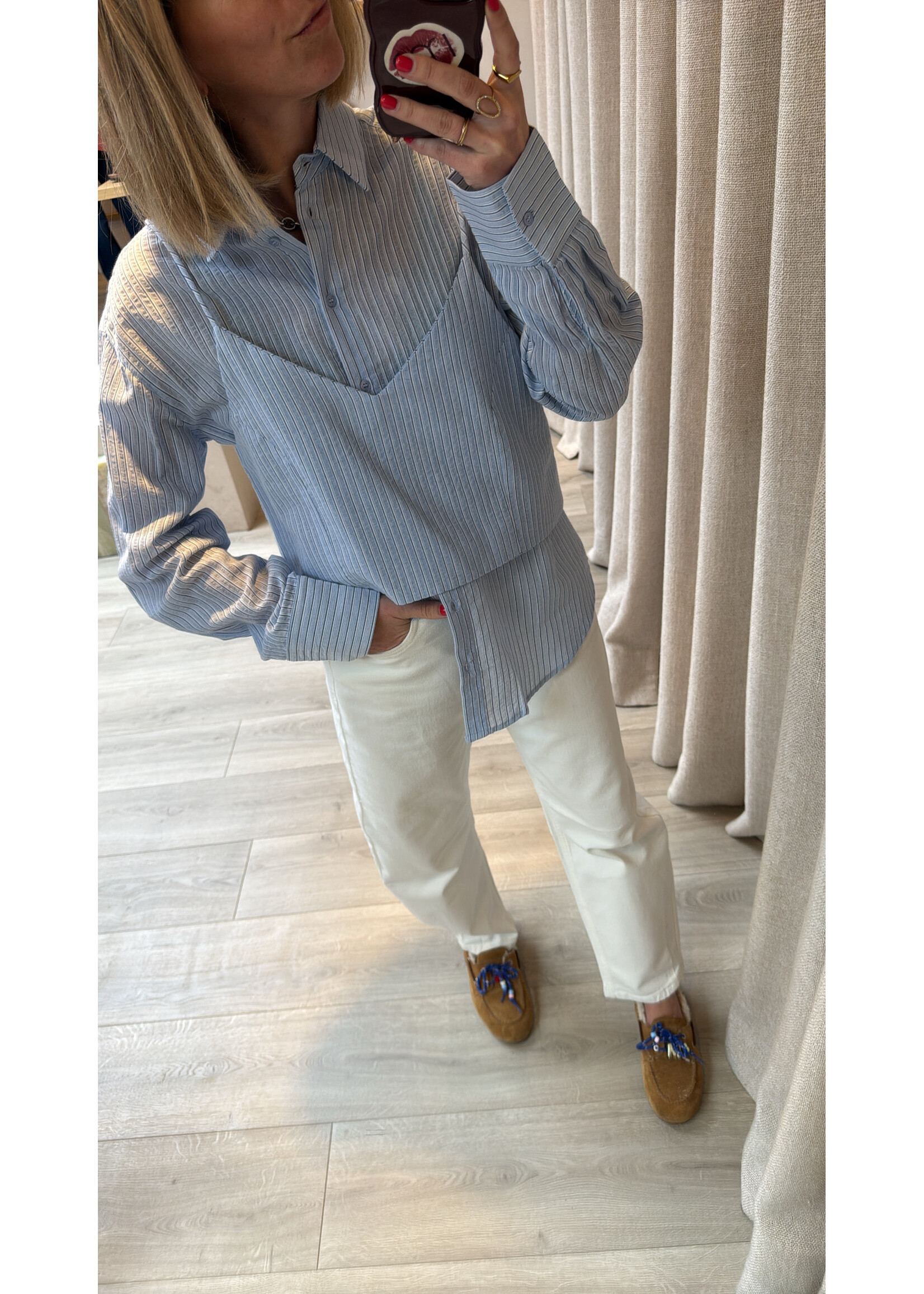 MbyM M-AULORA LS BLOUSE LIGHT BLUE /STRIPES WHITE