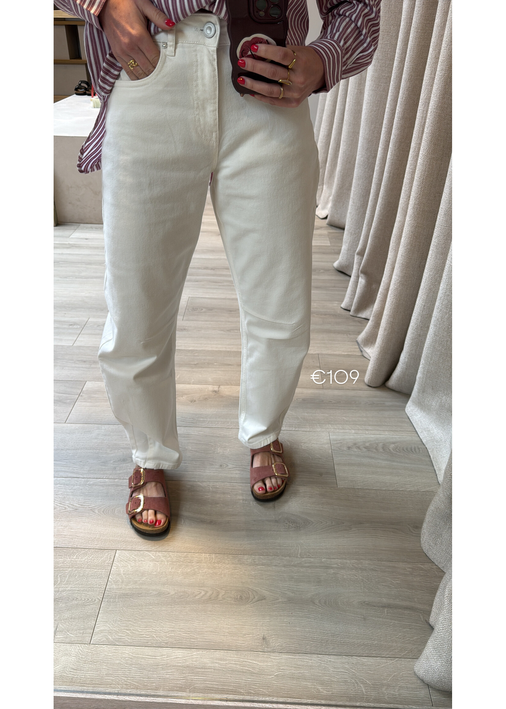 PULZ PZ ANNI ECRU HW JEANS BARREL CLOUD DANCER