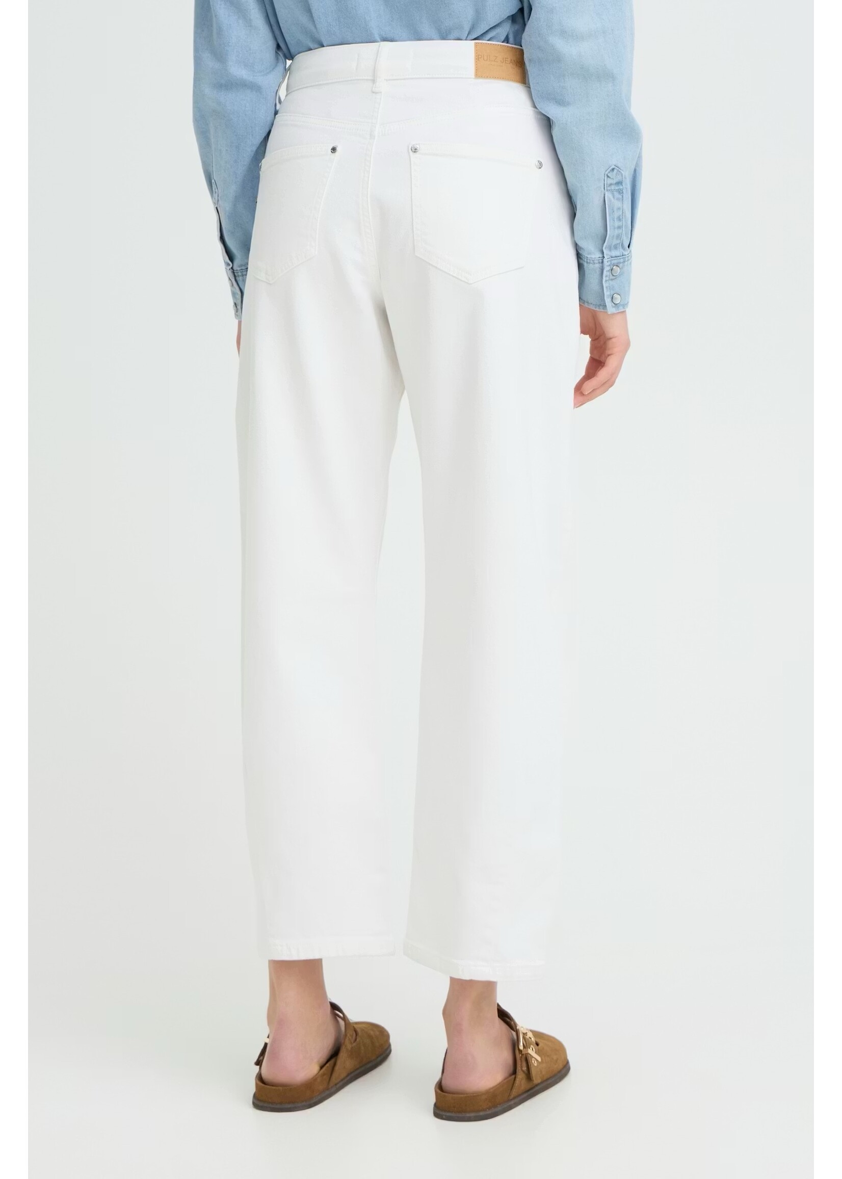 PULZ PZ ANNI ECRU HW JEANS BARREL CLOUD DANCER