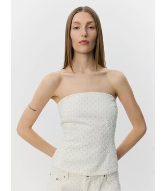 SOFIE SCHNOOR SS AVASW HALTER NECK DENIM TOP OFF WHITE