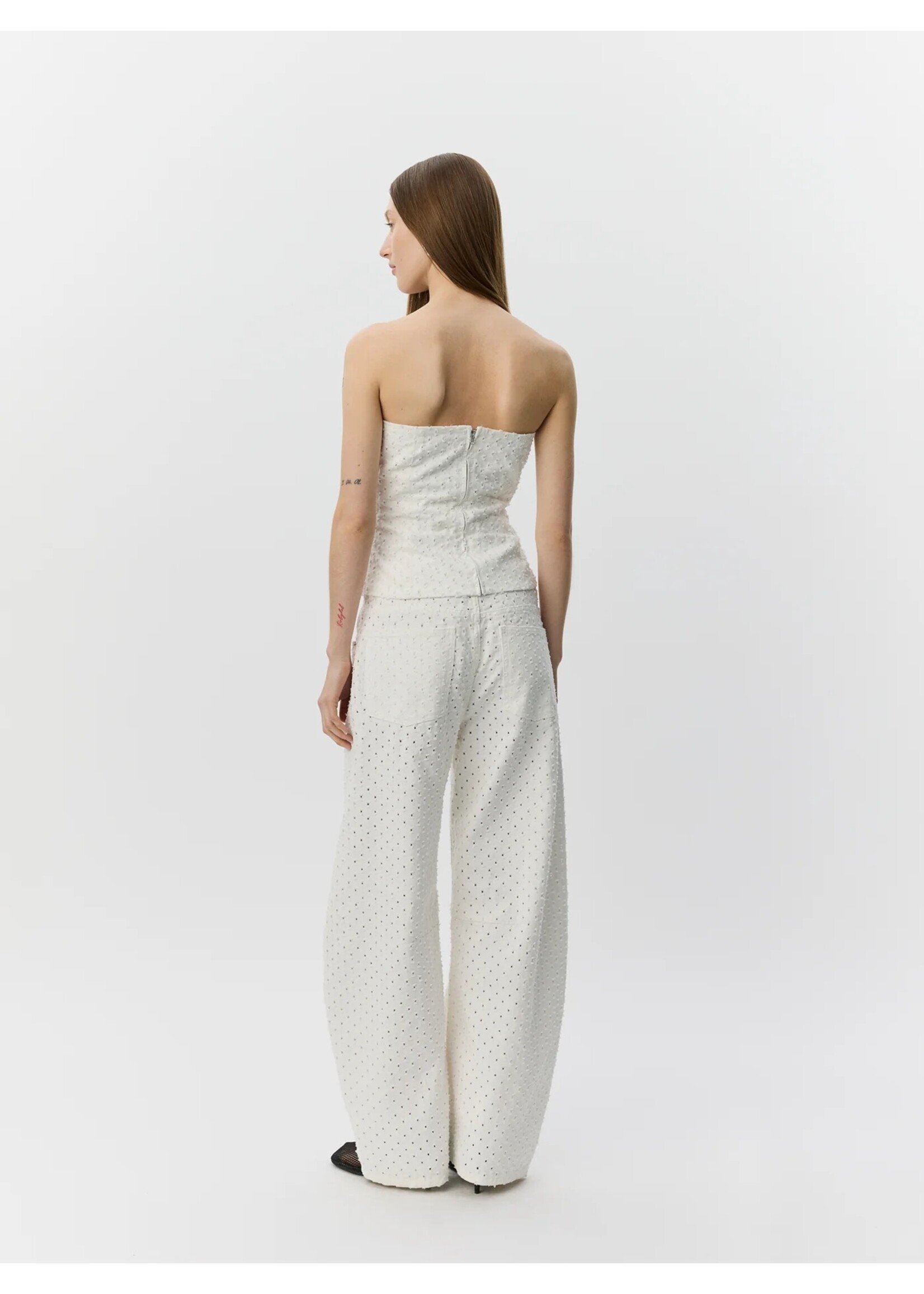 SOFIE SCHNOOR SS AVASW HALTER NECK DENIM TOP OFF WHITE