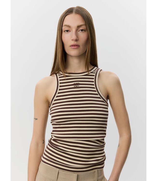 SOFIE SCHNOOR SS BECASW  BROWN STRIPED RIB TANK TOP