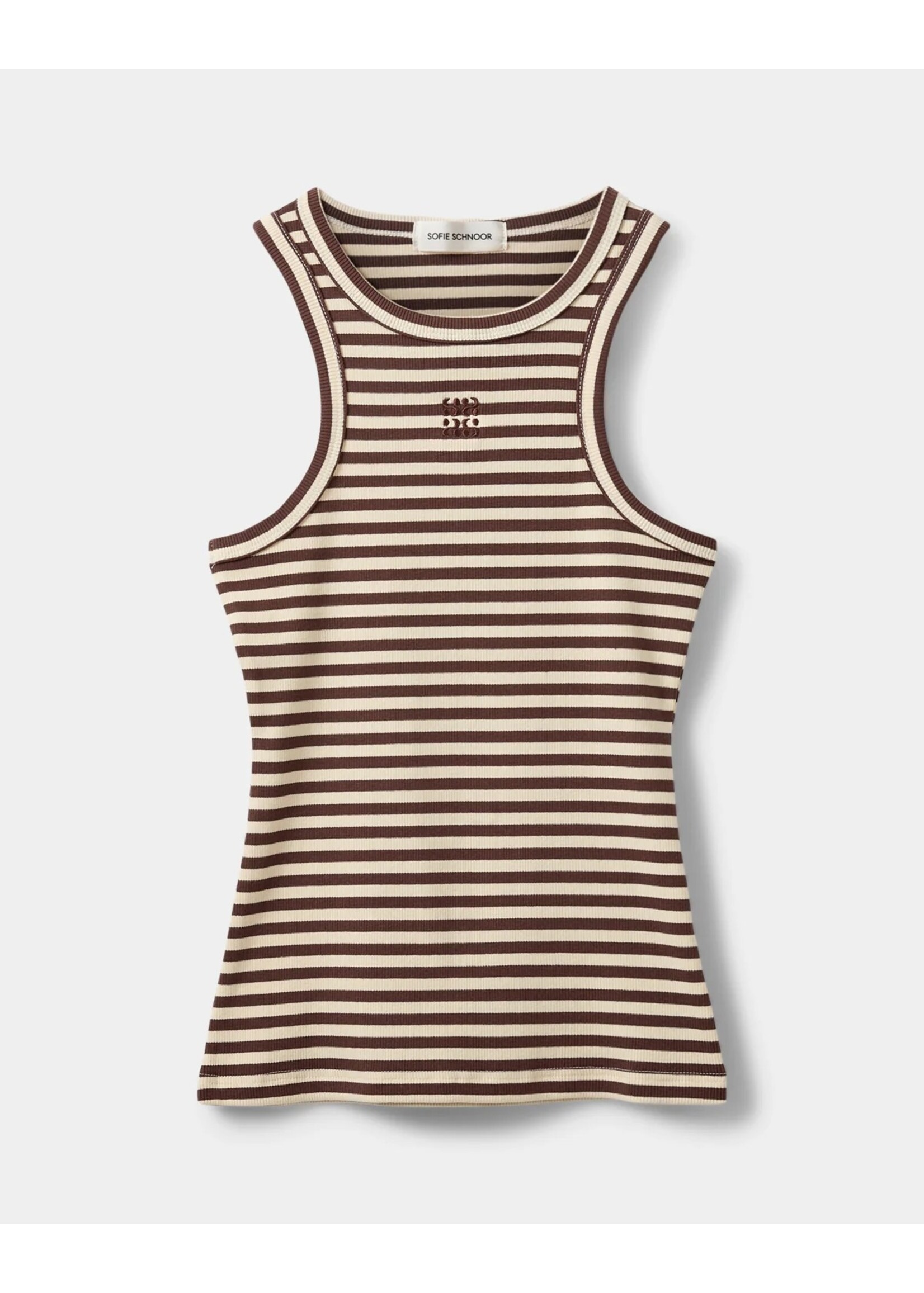 SOFIE SCHNOOR SS BECASW  BROWN STRIPED RIB TANK TOP