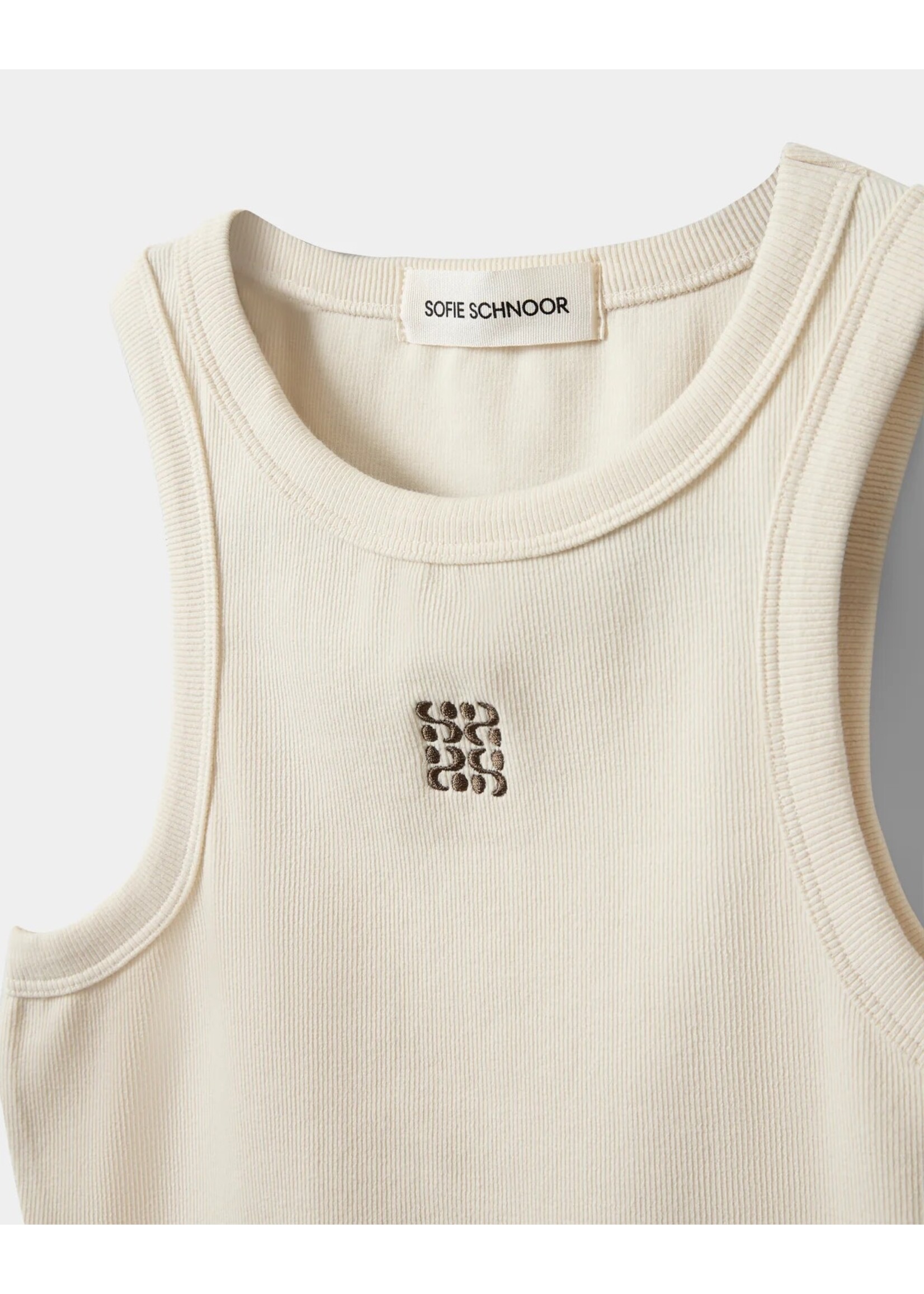 SOFIE SCHNOOR SS BECASW STRIPED RIB TANK TOP CREAM WHITE