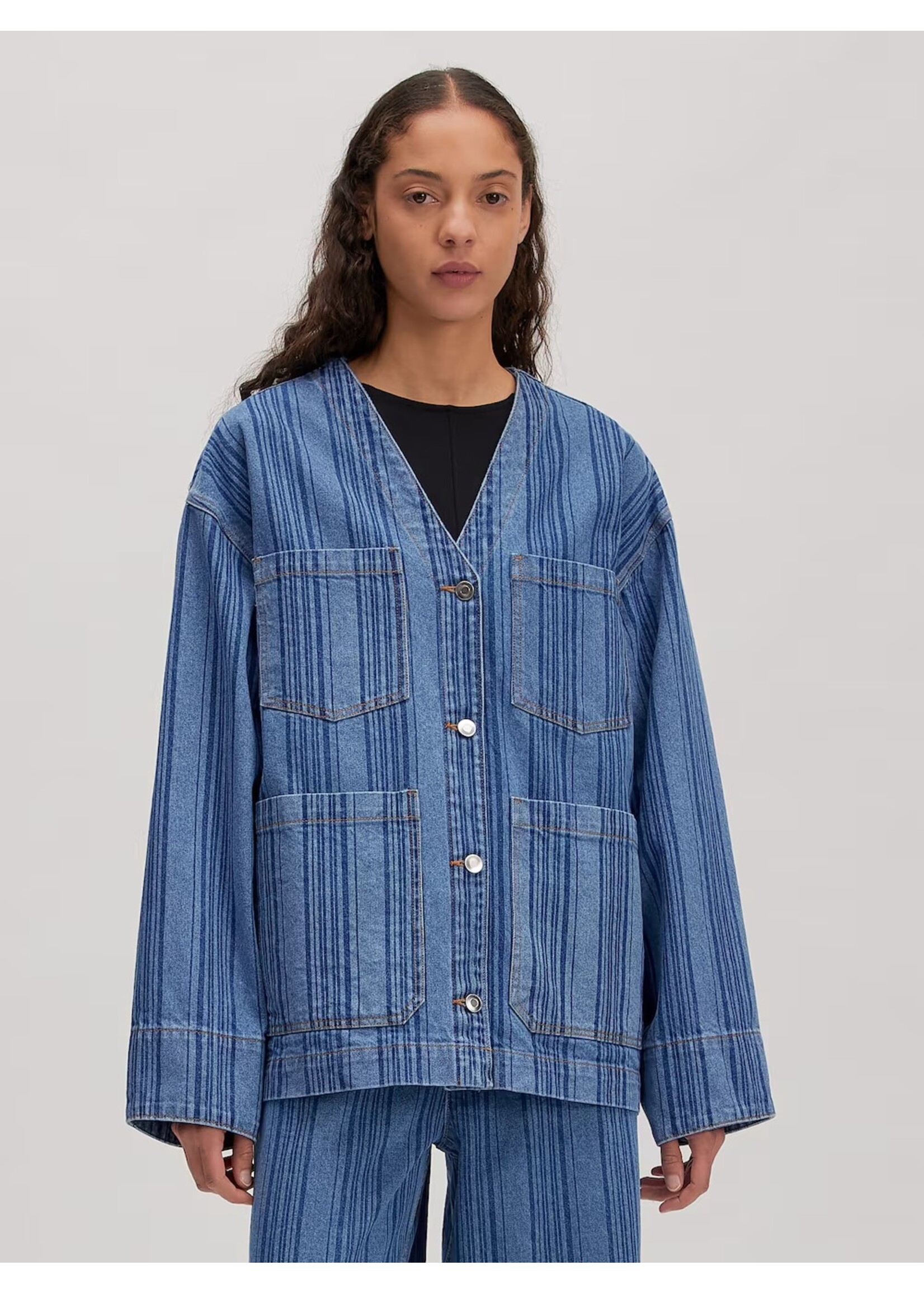 EDITED ED BEXLEY SHIRT LS BLUE DENIM STRIPE