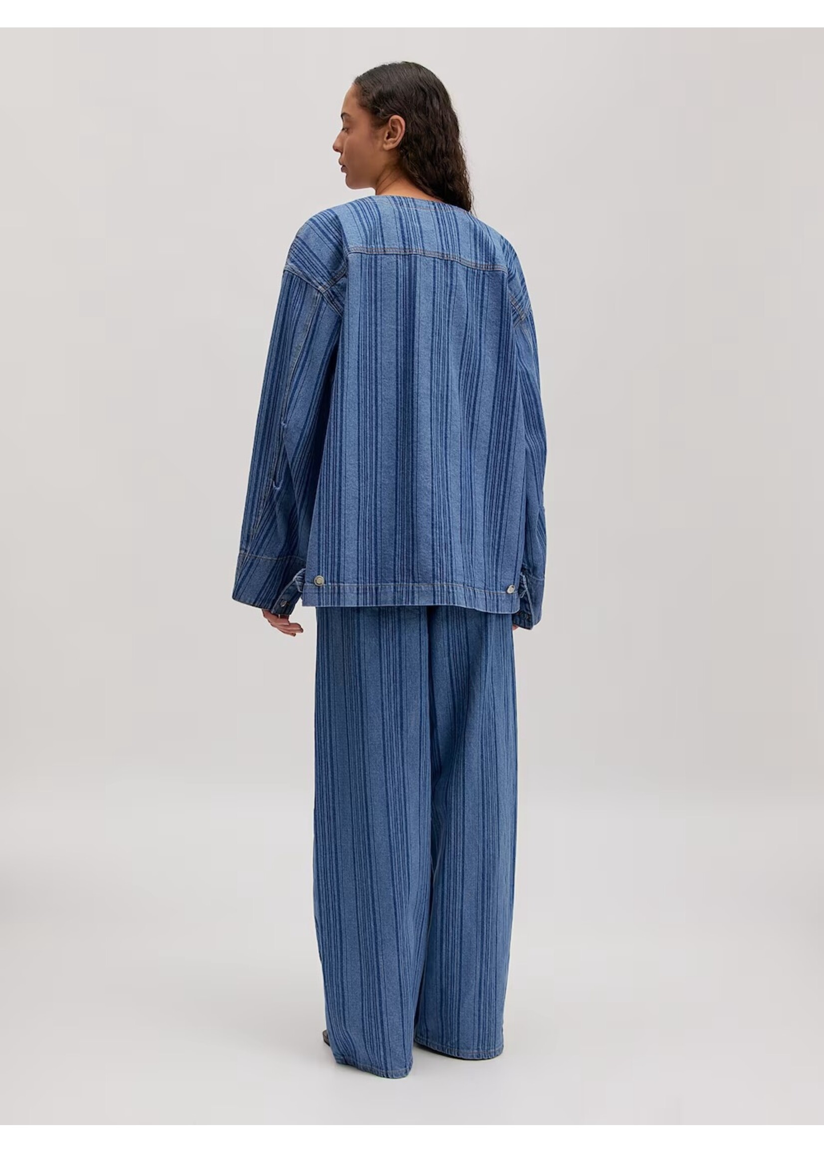 EDITED ED BEXLEY SHIRT LS BLUE DENIM STRIPE