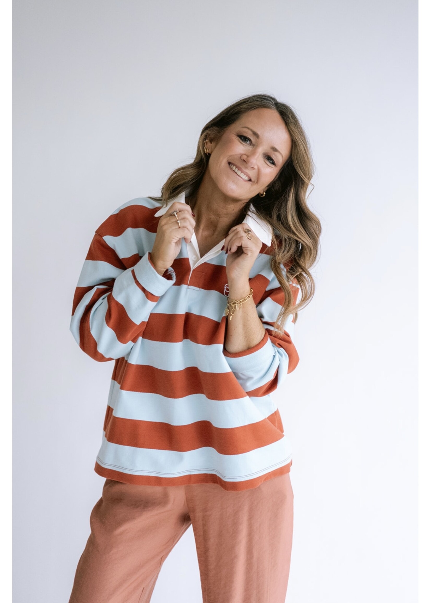 HELD HE EMILE POLOSWEATER RUST/BLUE