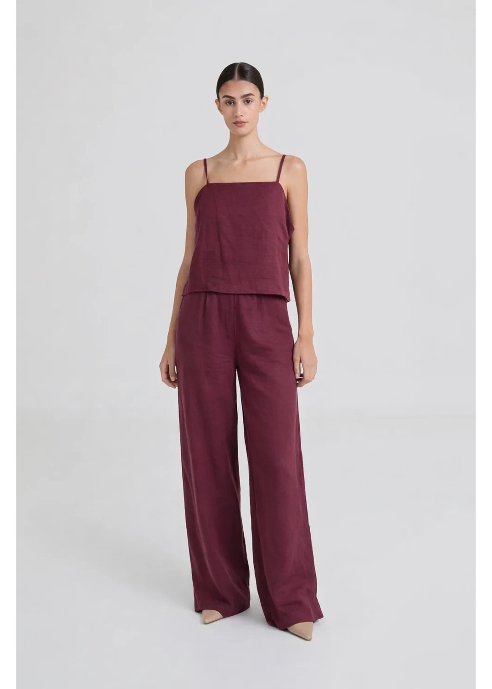 LIVTHELABEL LTL CAMERON CROPPED TOP BURGUNDY LINEN
