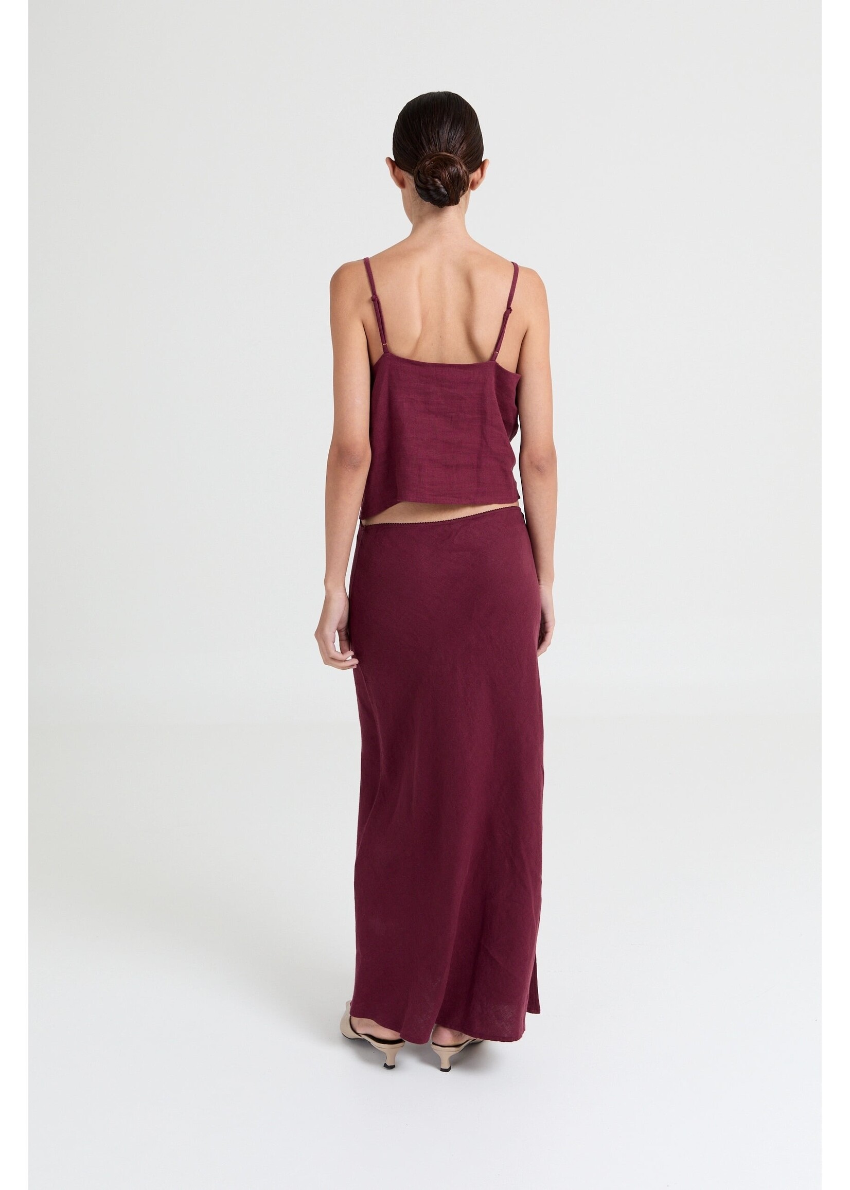 LIVTHELABEL LTL CAMERON CROPPED TOP BURGUNDY LINEN