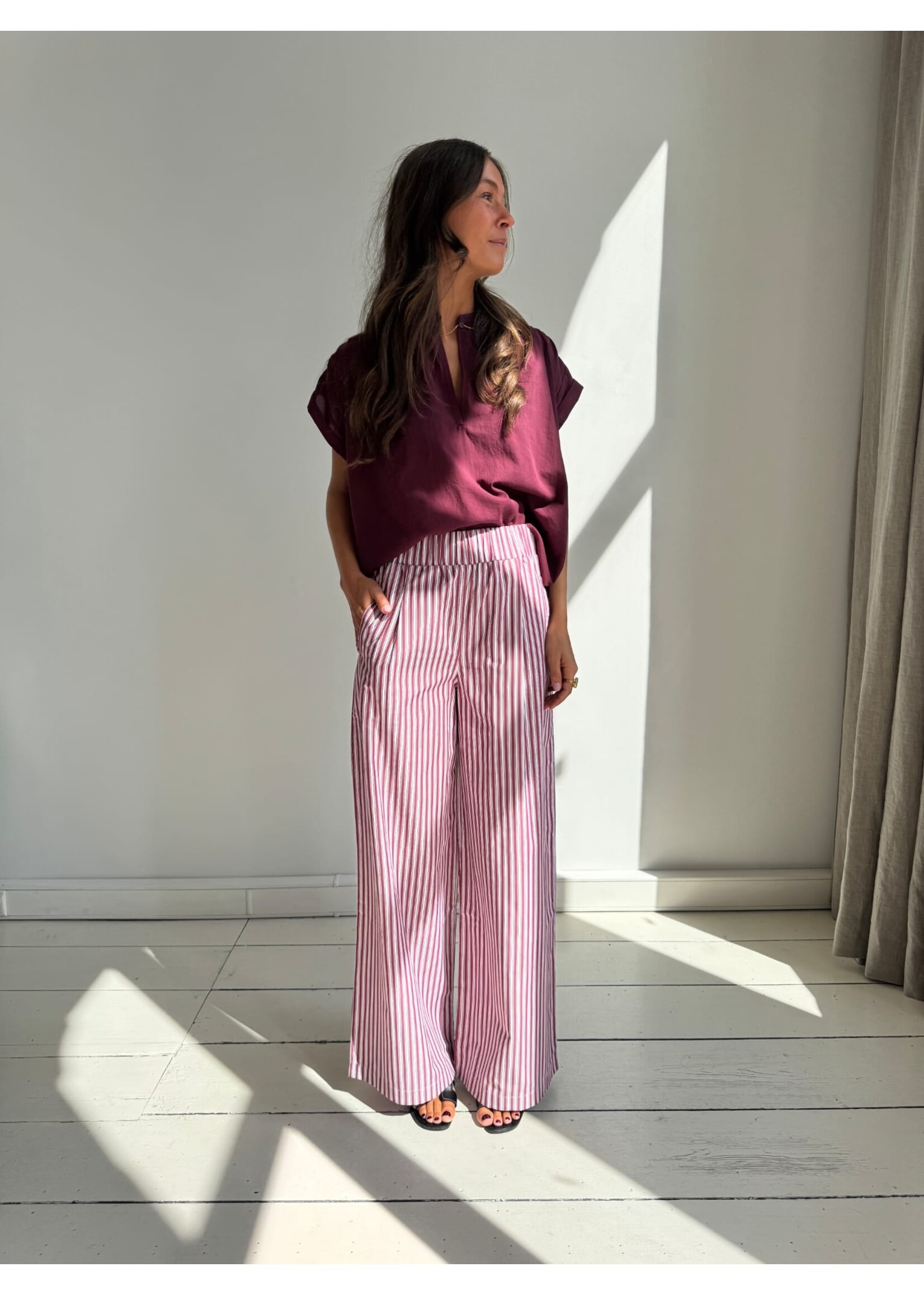 LIVTHELABEL LTL LEONIE PANTS PINK/BURGUNDY STRIPES