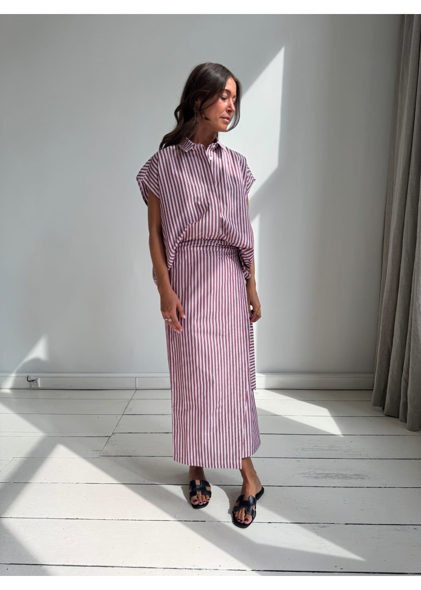 LIVTHELABEL LTL PIXIE WRAP SKIRT PINK/BURGUNDY STRIPES