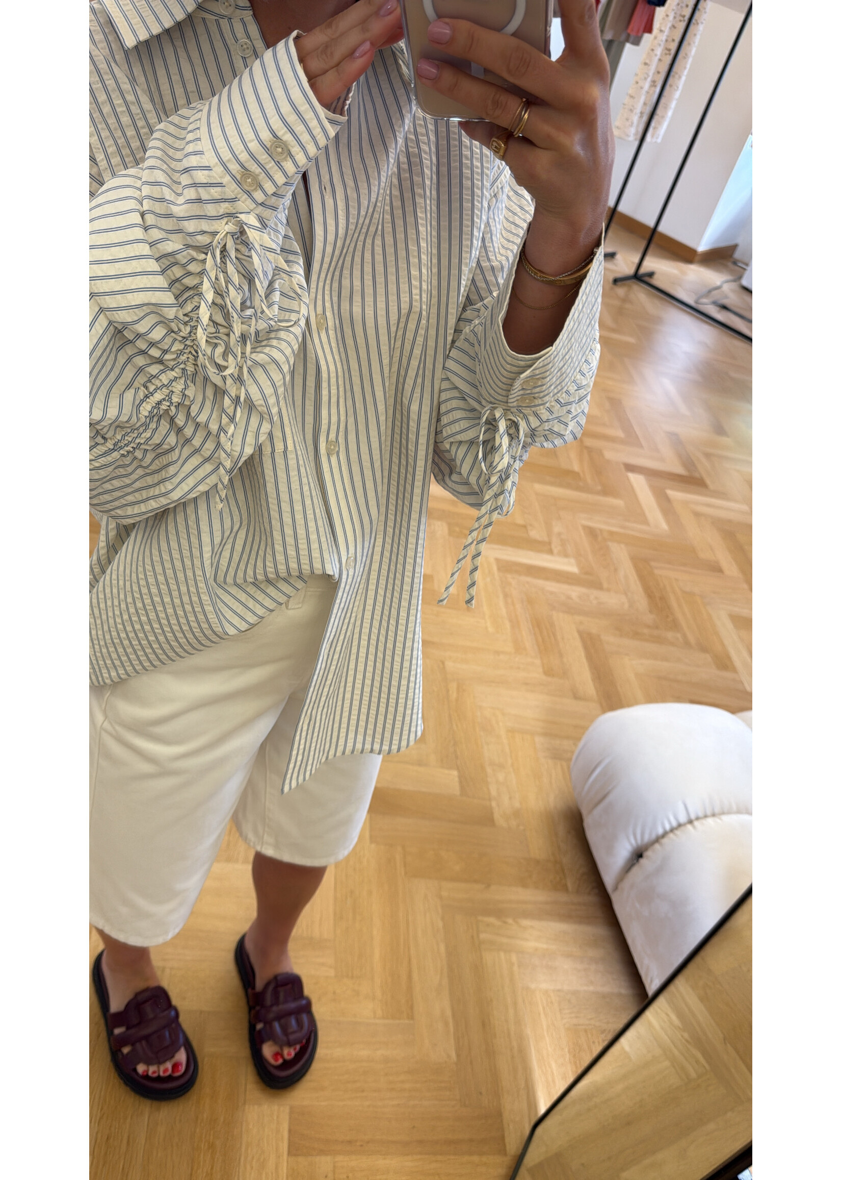 EDITED ED HANNI SHIRT LS STRIPE CREAM/BLUE