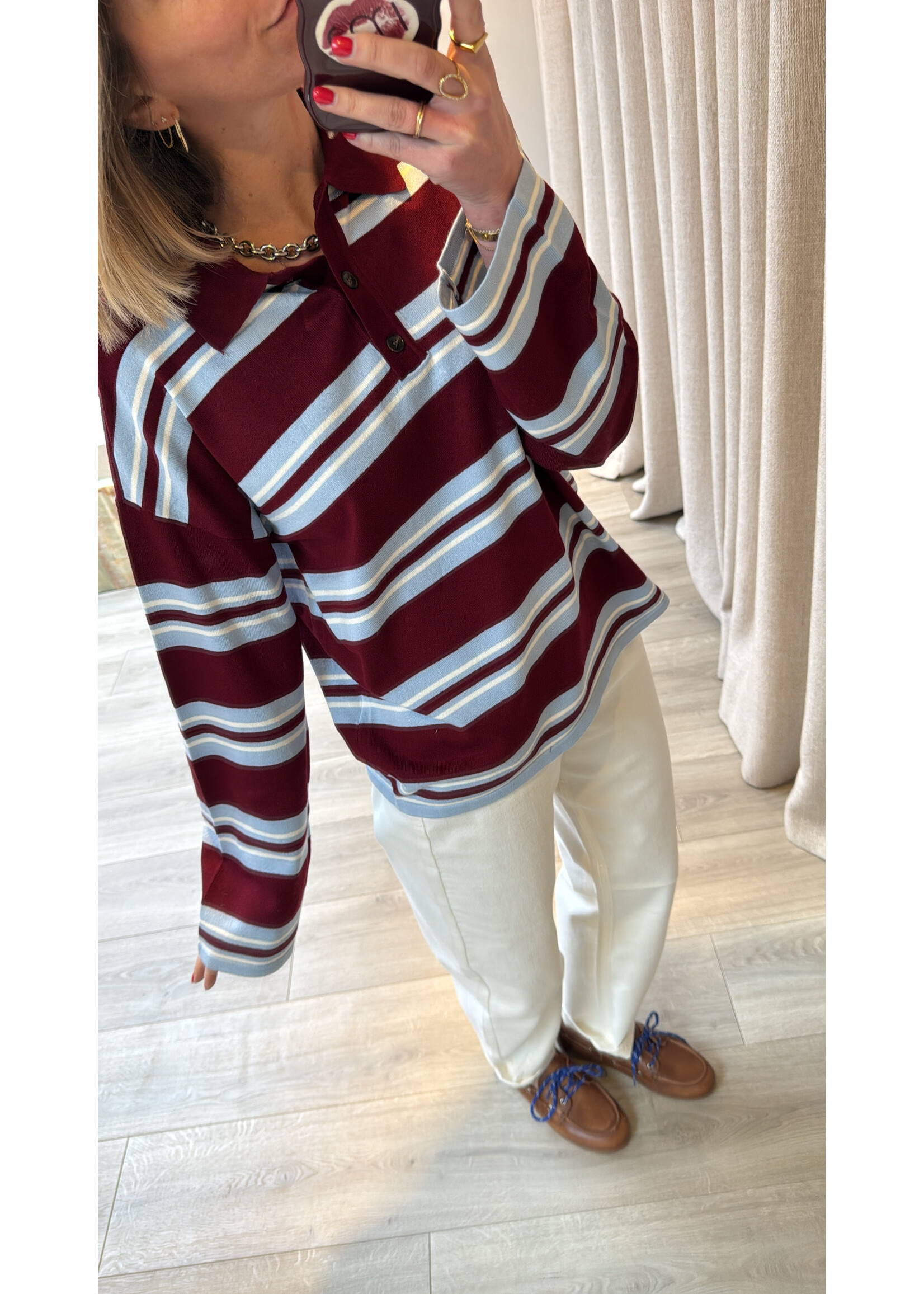 YAS YASABELLE LS POLO KNIT RHODODENDRON STRIPES