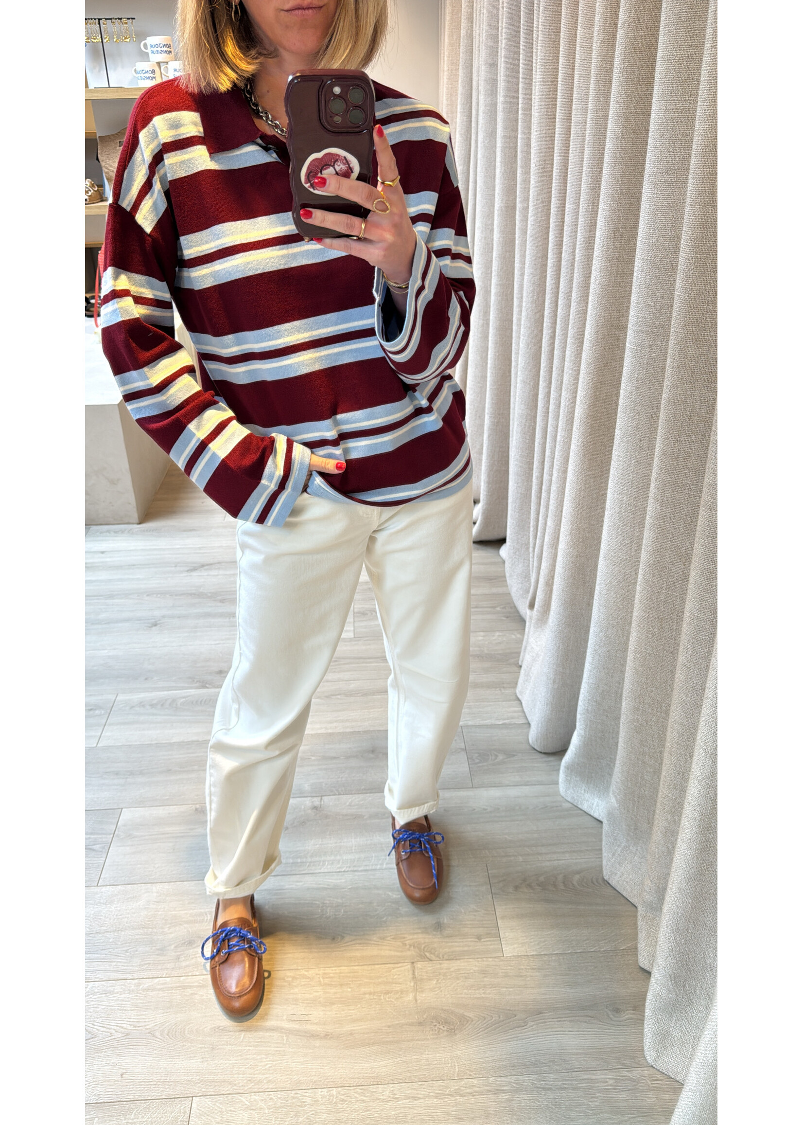 YAS YASABELLE LS POLO KNIT RHODODENDRON STRIPES