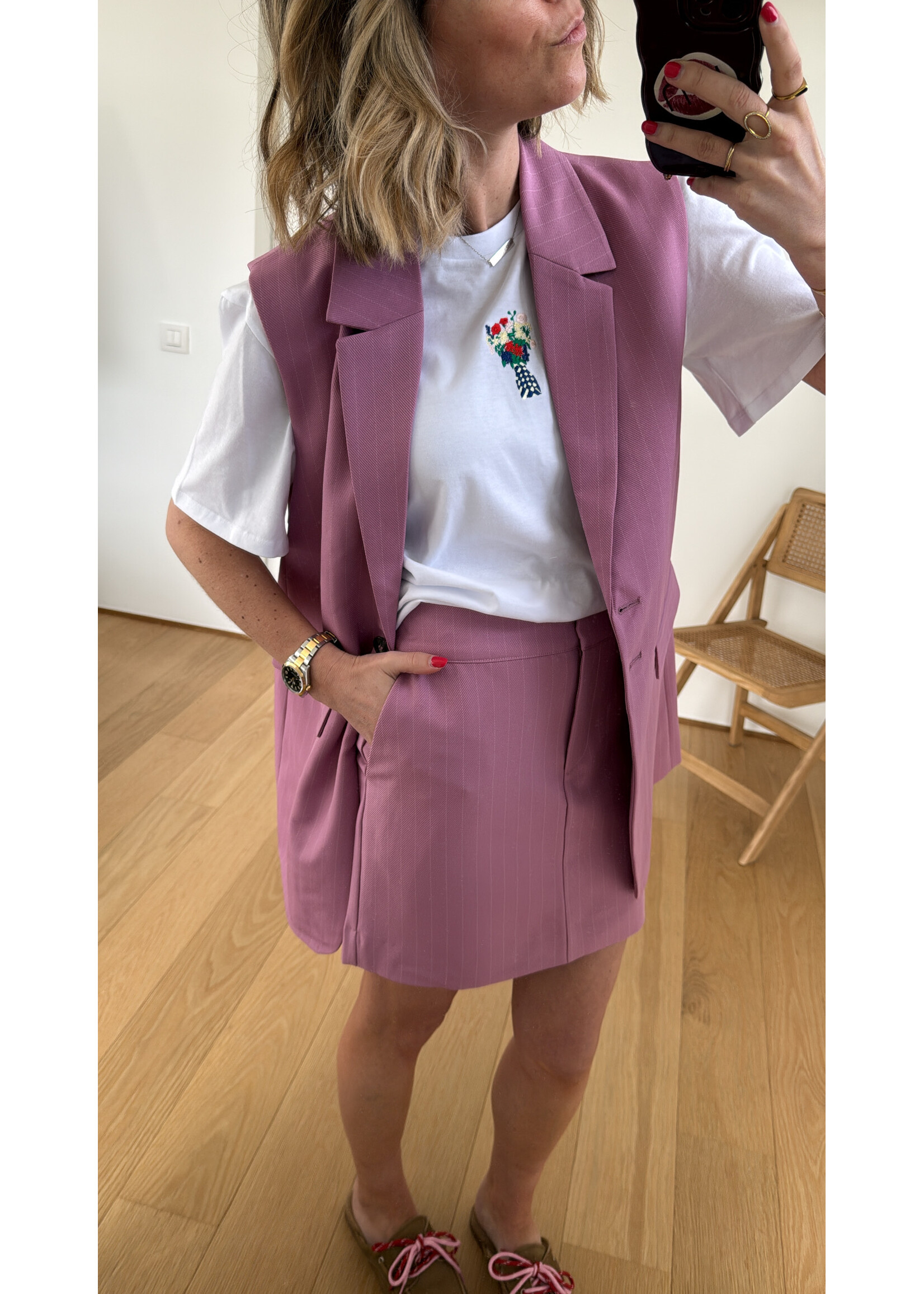 YAS YASTUMLA HW SHORT SKIRT MOONLITE MAUVE/WHITE