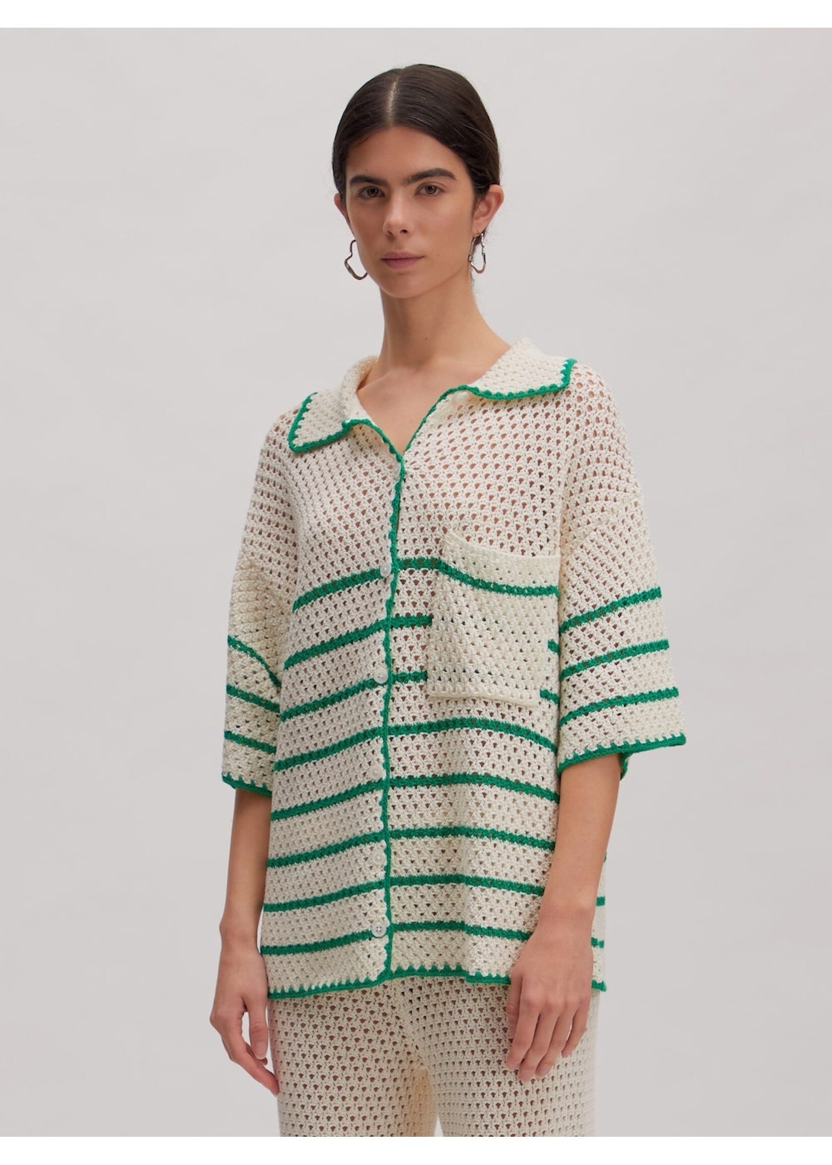 EDITED ED DEBBIE CROCHET POLO-SHIRT SS STRIPES EGRET/JELLY BEAN