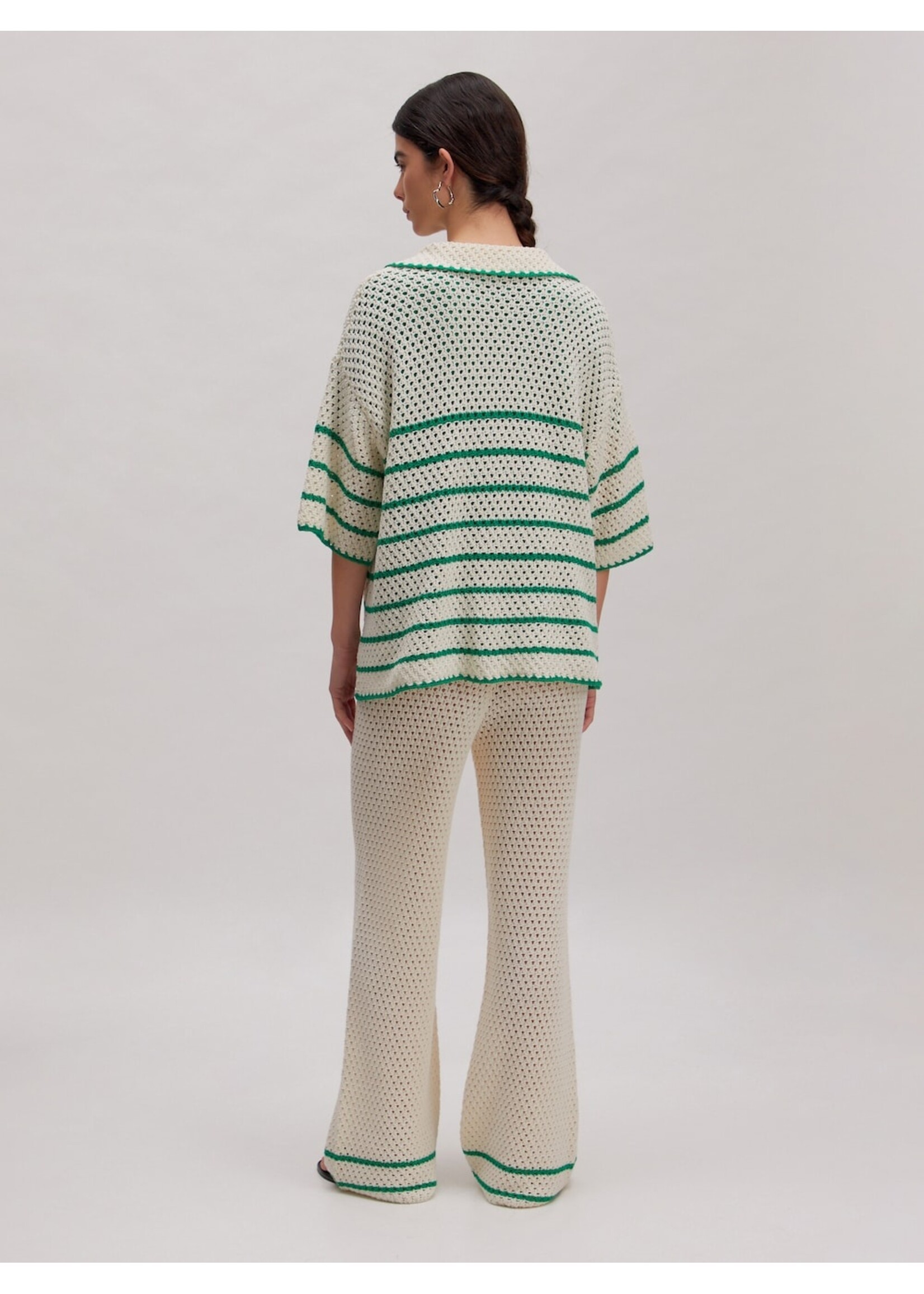 EDITED ED DEBBIE CROCHET POLO-SHIRT SS STRIPES EGRET/JELLY BEAN