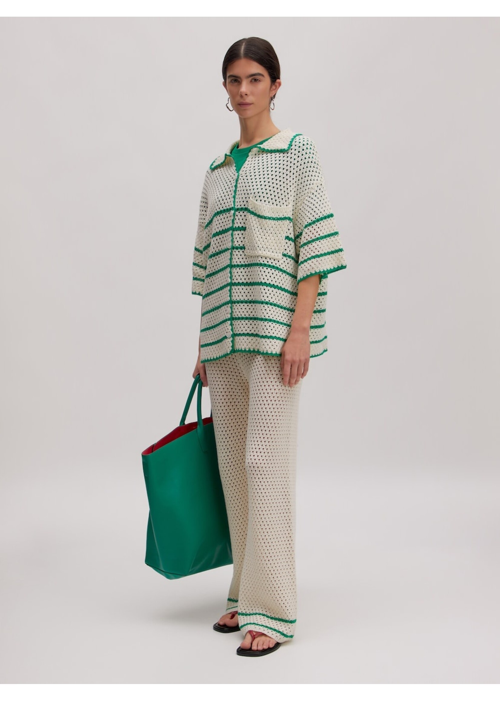 EDITED ED DEBBIE CROCHET POLO-SHIRT SS STRIPES EGRET/JELLY BEAN