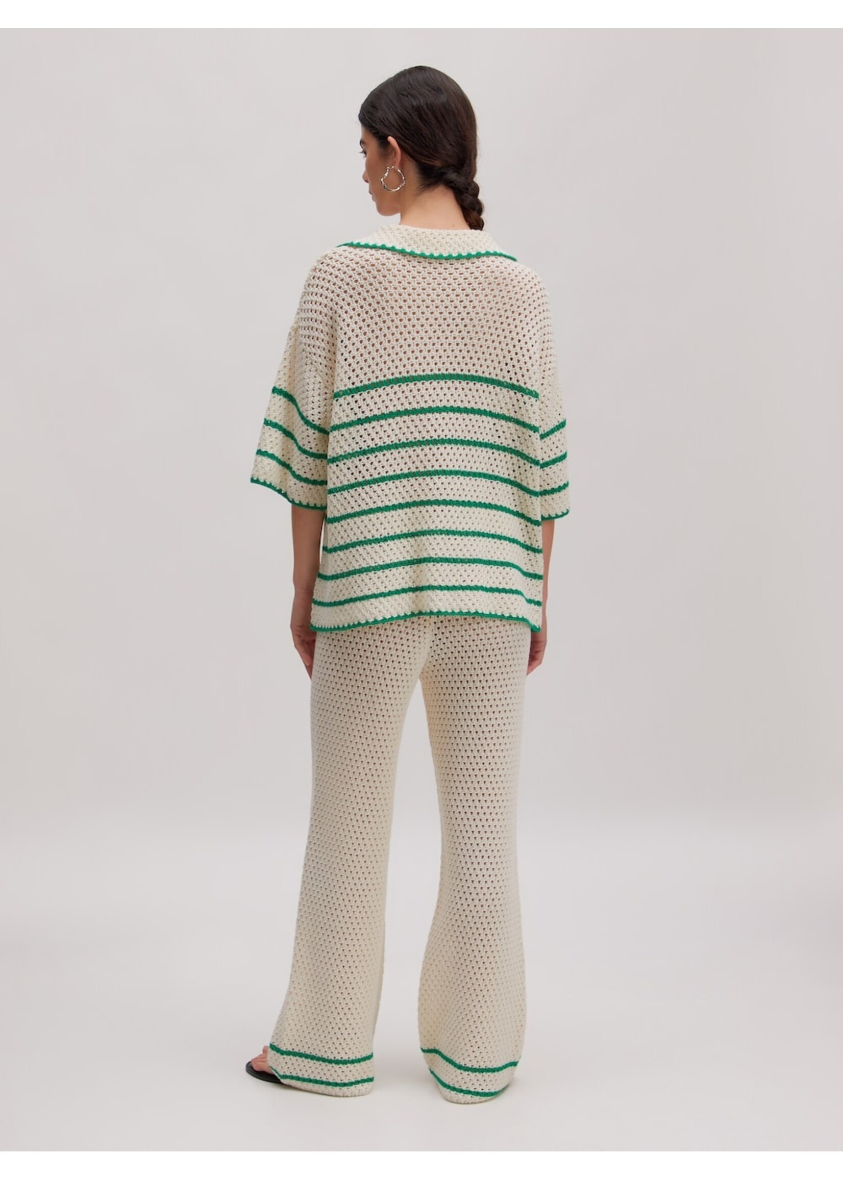 EDITED ED DEBBIE CROCHET POLO-SHIRT SS STRIPES EGRET/JELLY BEAN