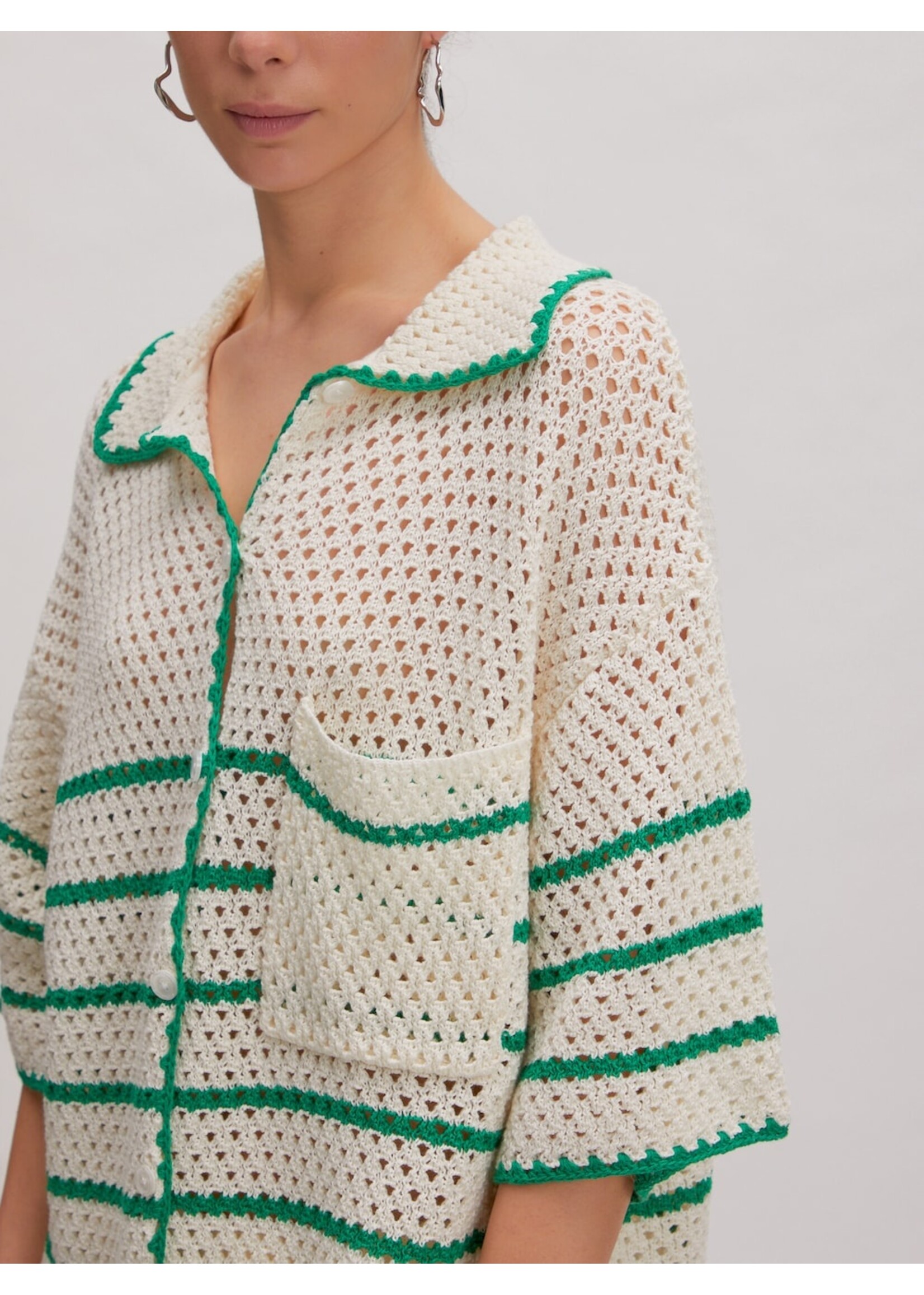 EDITED ED DEBBIE CROCHET POLO-SHIRT SS STRIPES EGRET/JELLY BEAN