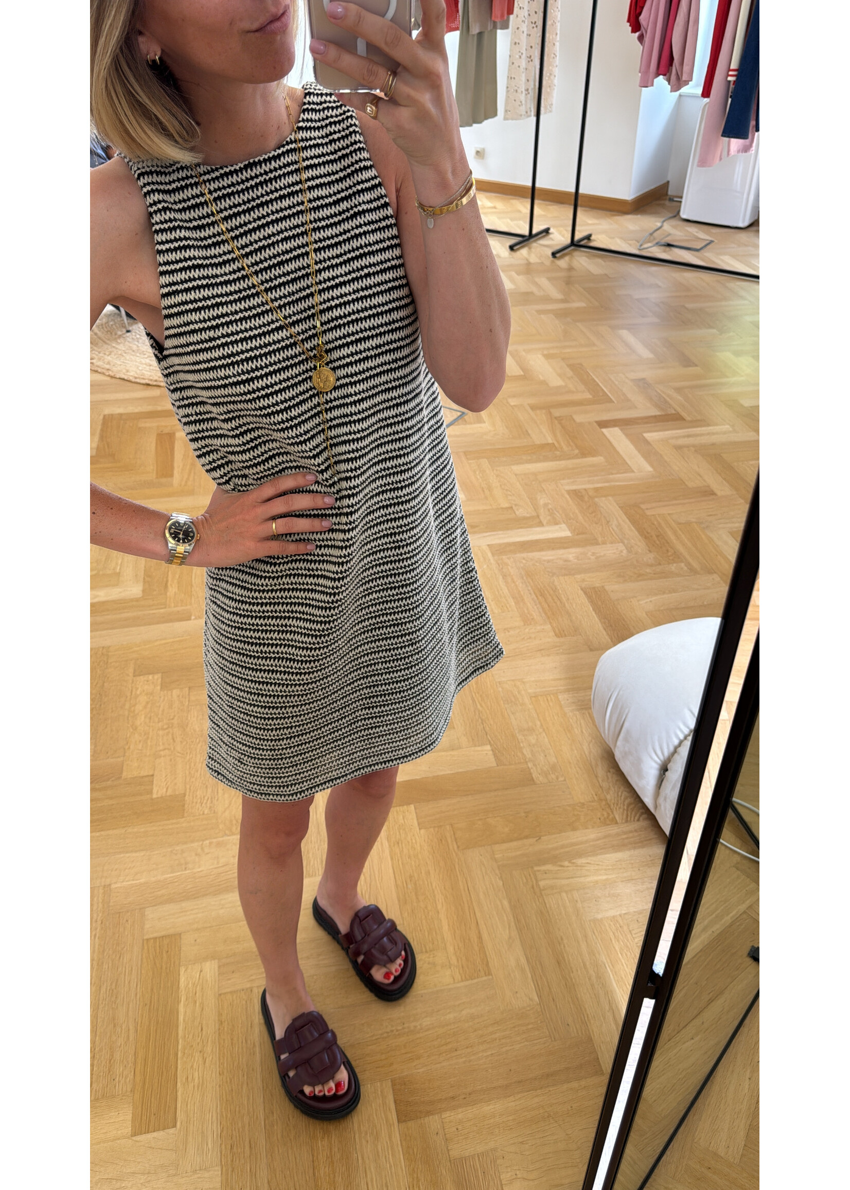 EDITED ED BENEDICTA DRESS SL STRIPES BLACK + CREAM