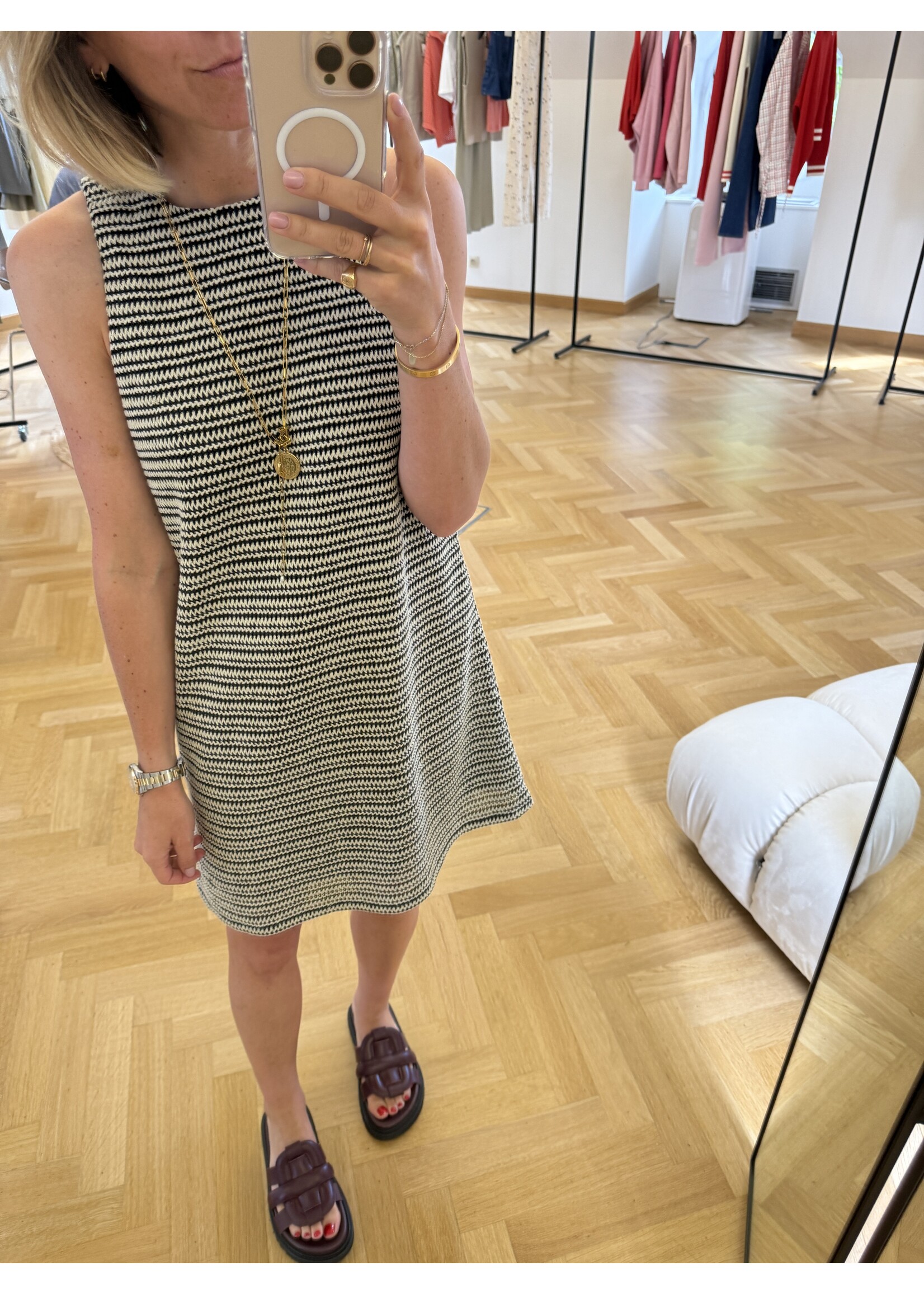 EDITED ED BENEDICTA DRESS SL STRIPES BLACK + CREAM