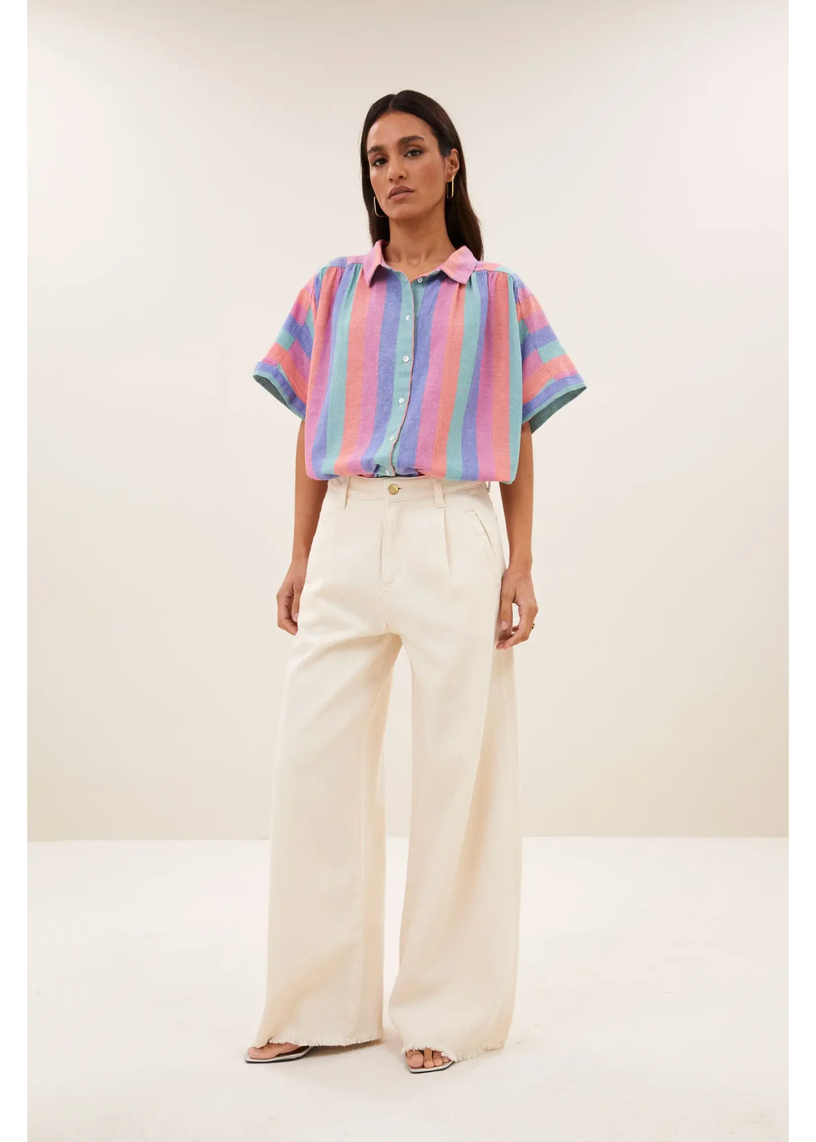 BY-BAR BB SUNNY SS BLOUSE RAINBOW STRIPE