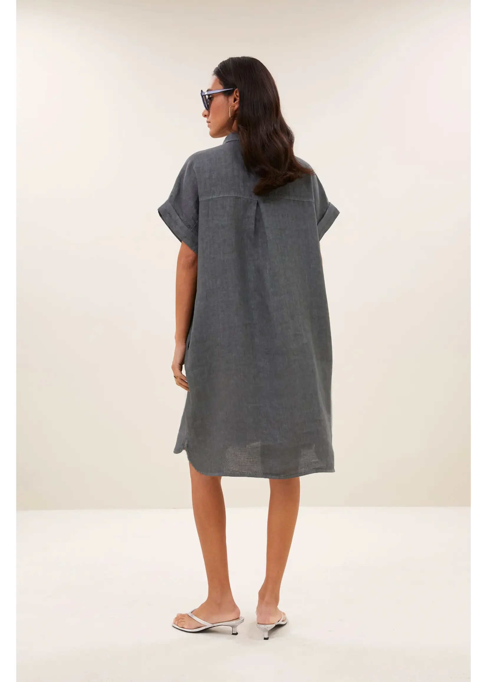 BY-BAR BB HELLA LINEN SS DRESS CHARCHOAL