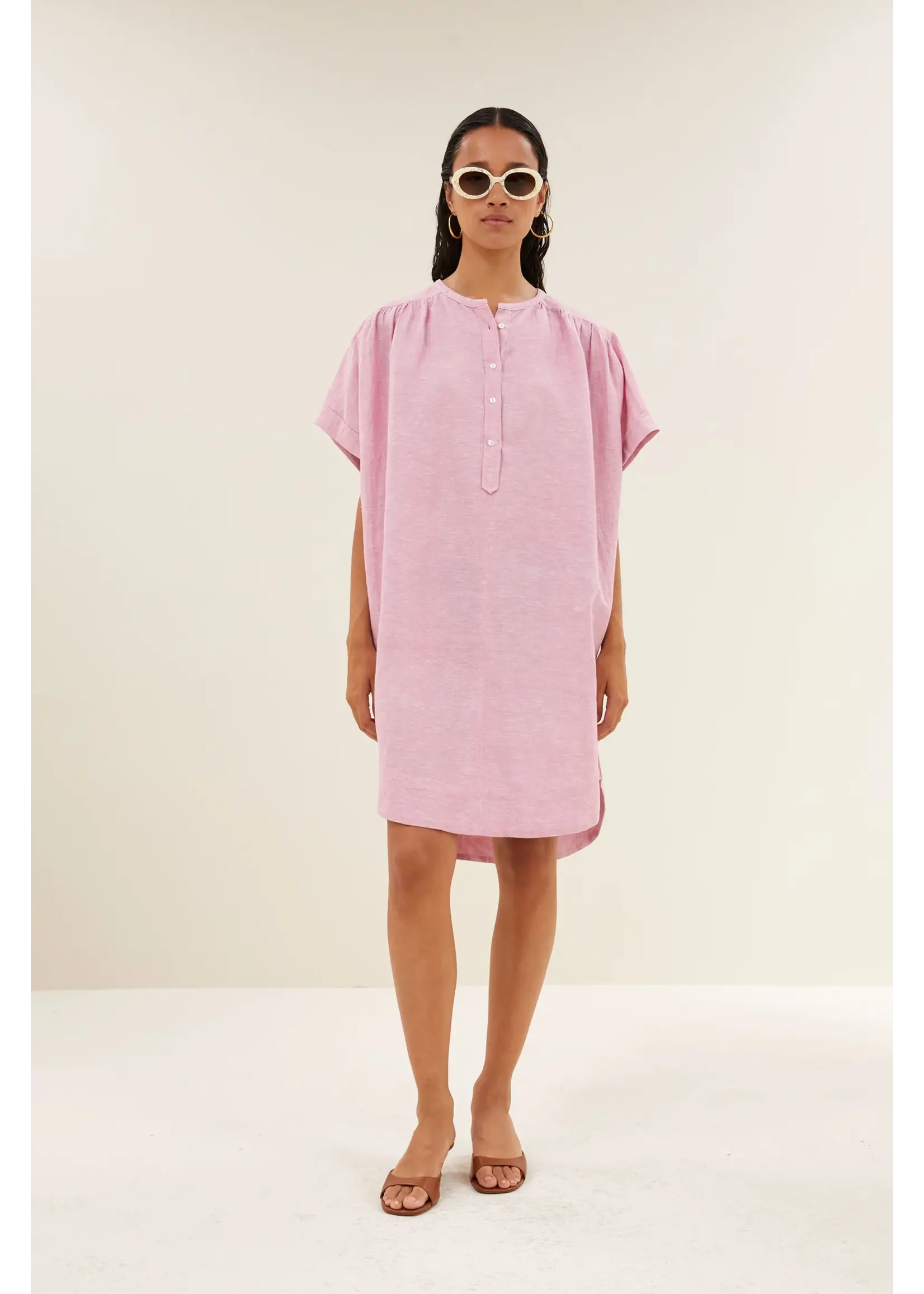 BY-BAR BB AMBER LINEN SS DRESS DUSTY PINK