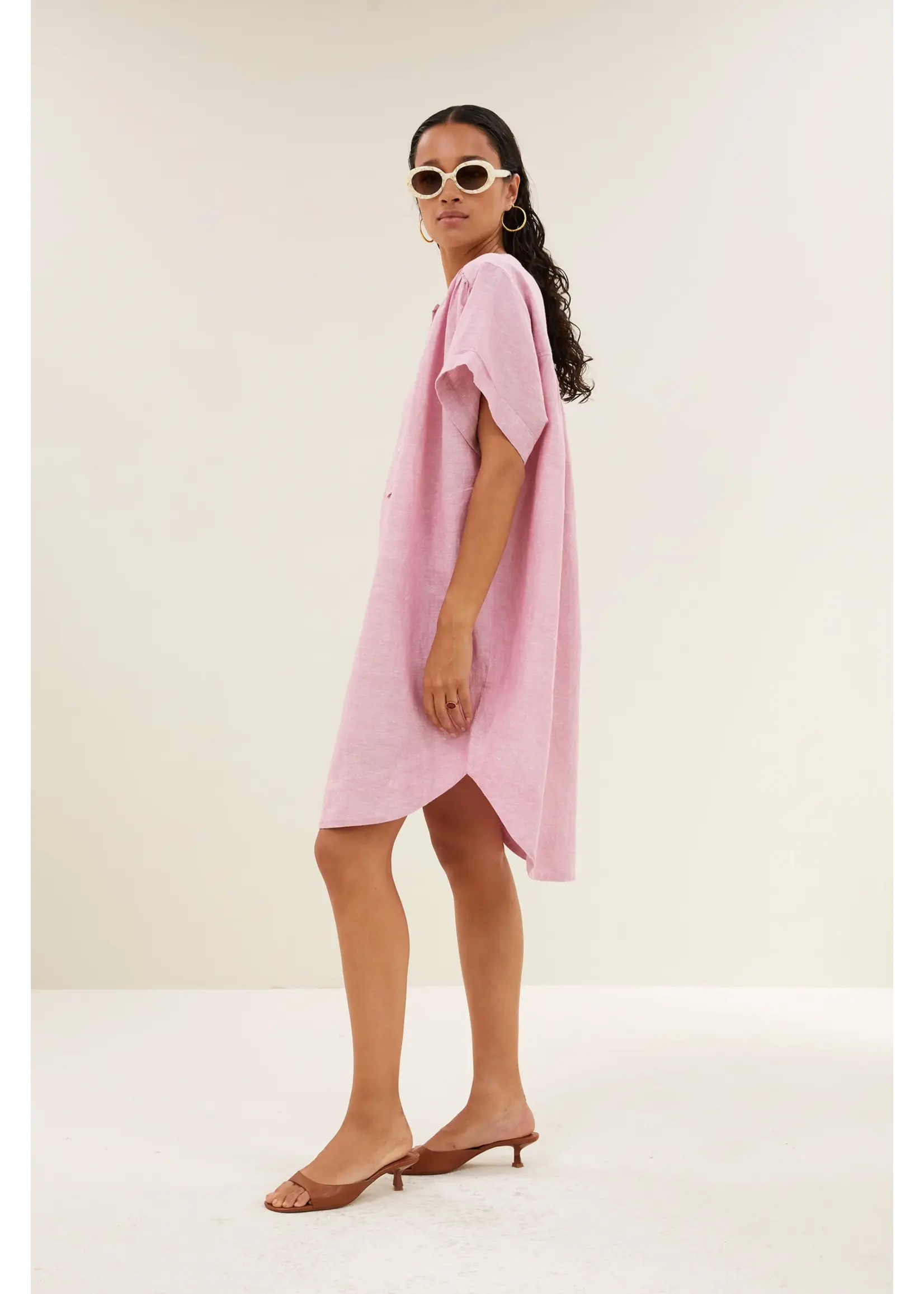 BY-BAR BB AMBER LINEN SS DRESS DUSTY PINK