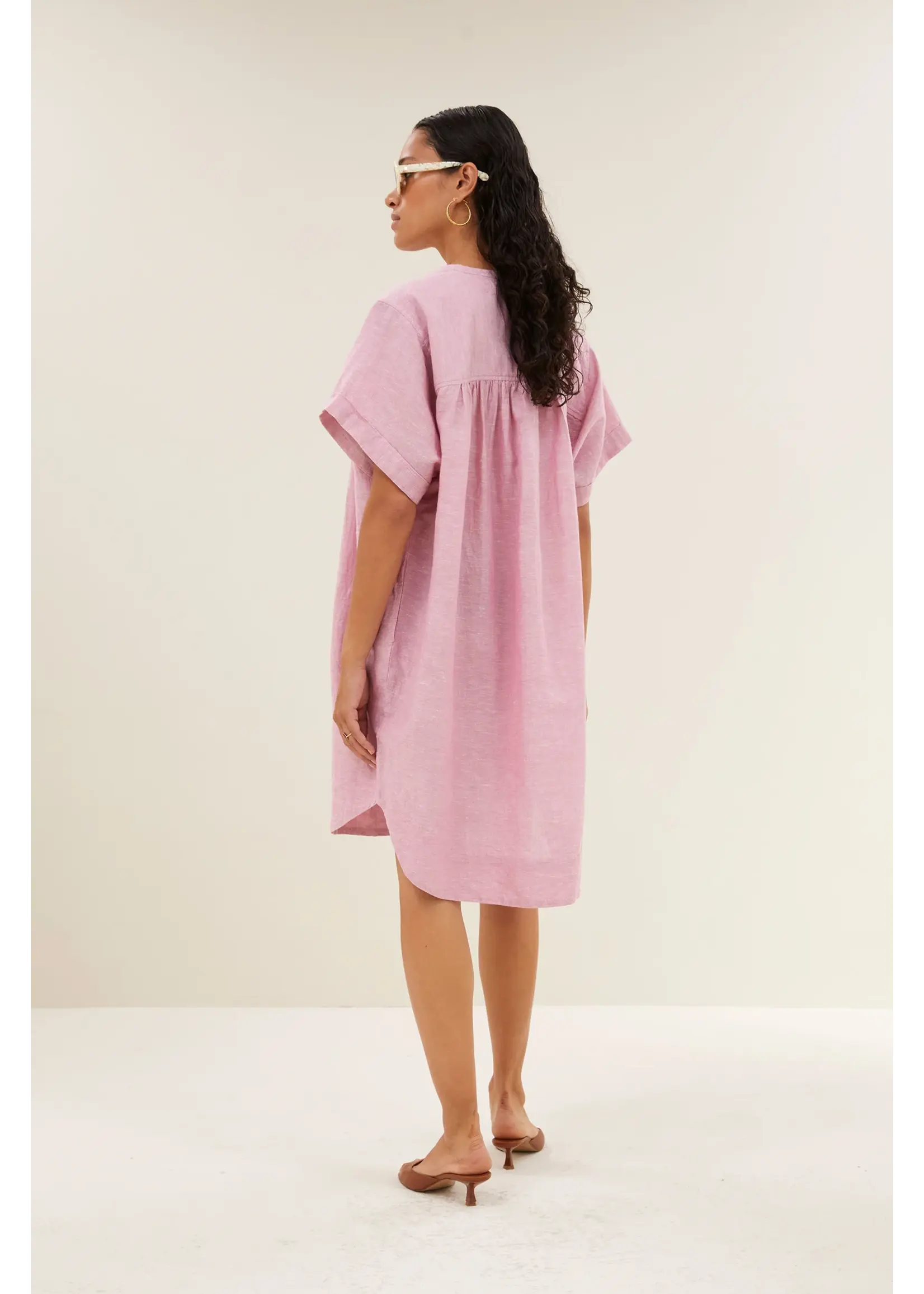 BY-BAR BB AMBER LINEN SS DRESS DUSTY PINK