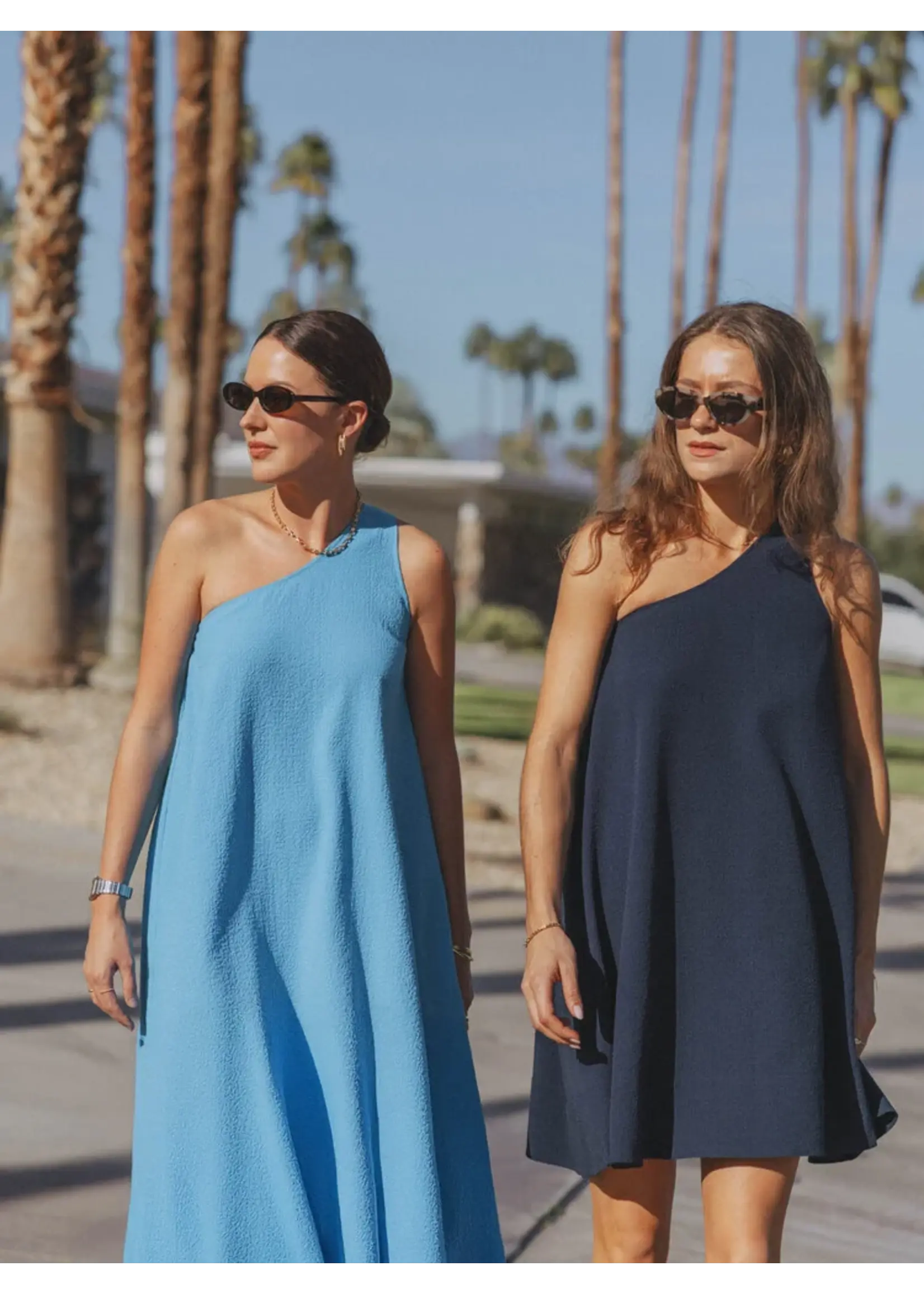 LES SOEURS LS BOBBIE ONE SHOULDER DRESS DARK BLUE