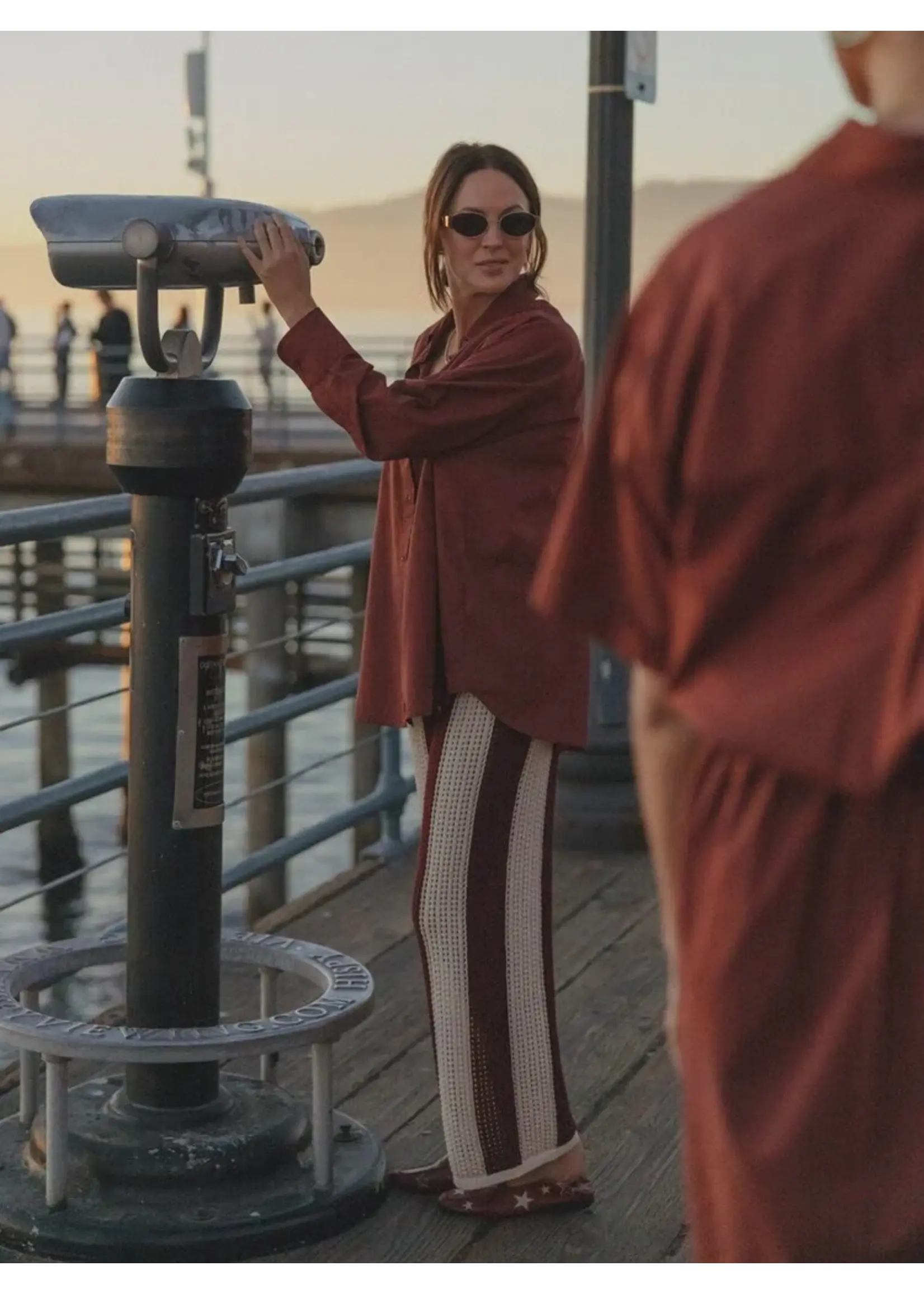 LES SOEURS LS LINA KNITTED TROUSERS STRIPED BORDEAUX/ECRU