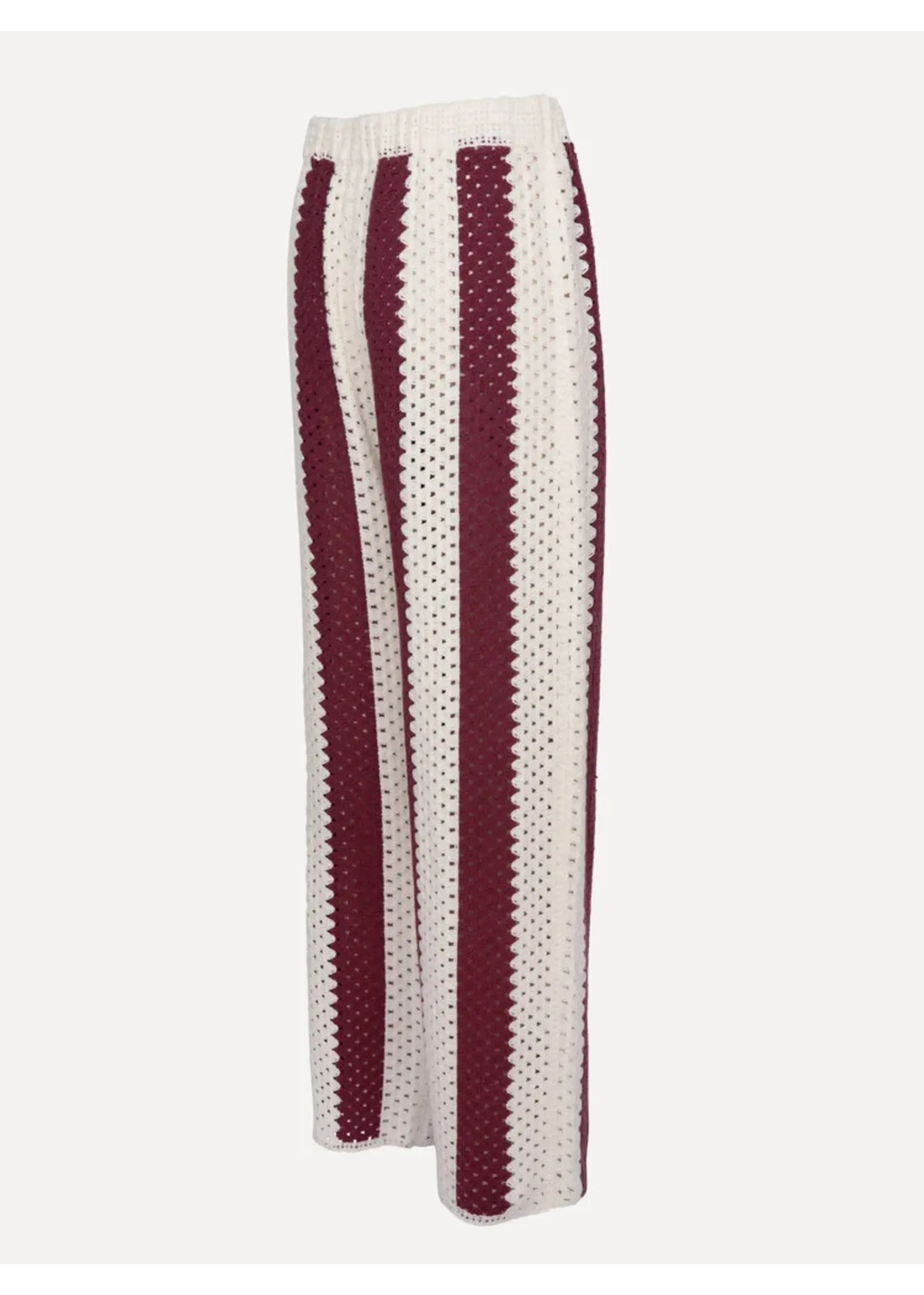 LES SOEURS LS LINA KNITTED TROUSERS STRIPED BORDEAUX/ECRU