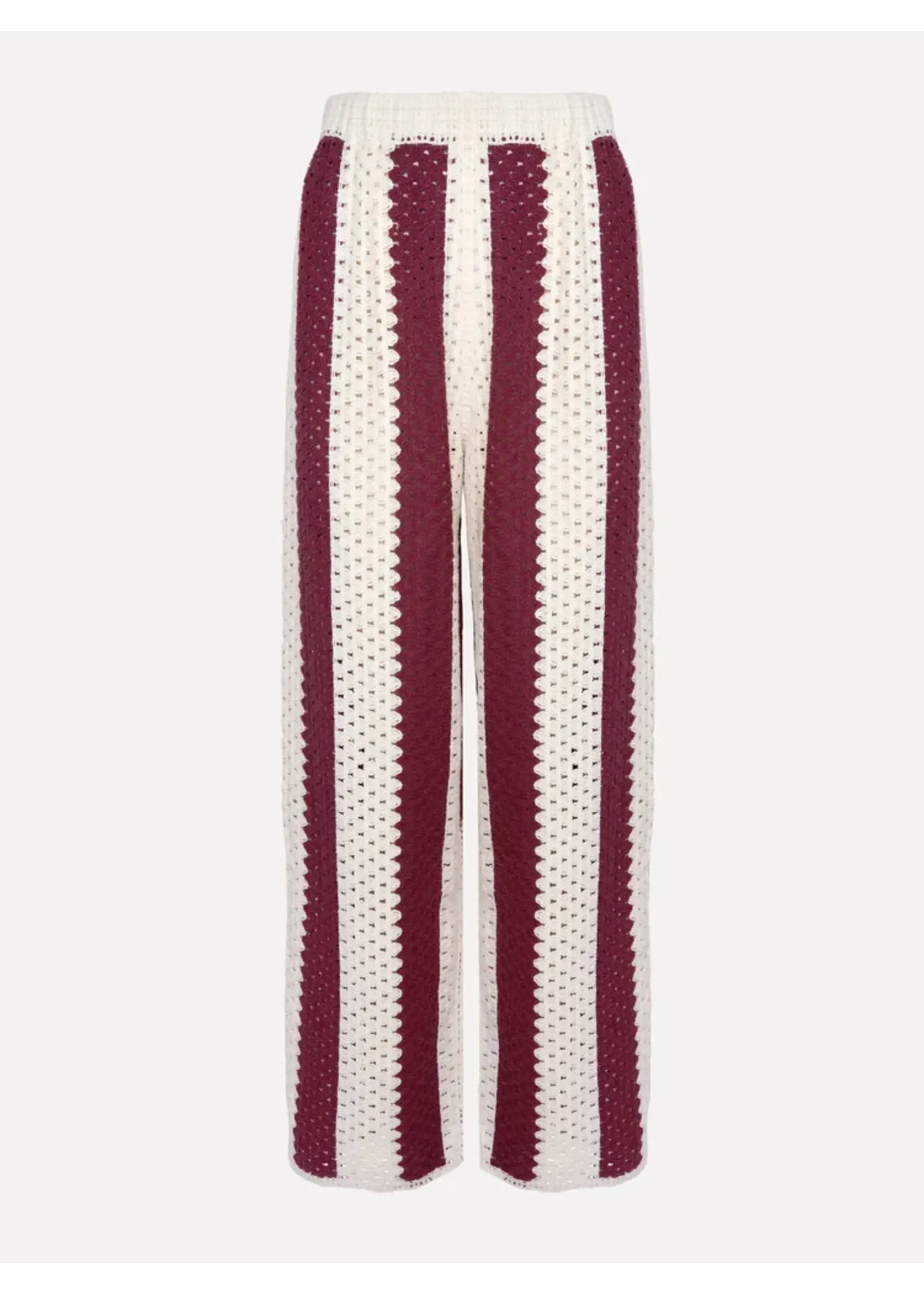 LES SOEURS LS LINA KNITTED TROUSERS STRIPED BORDEAUX/ECRU