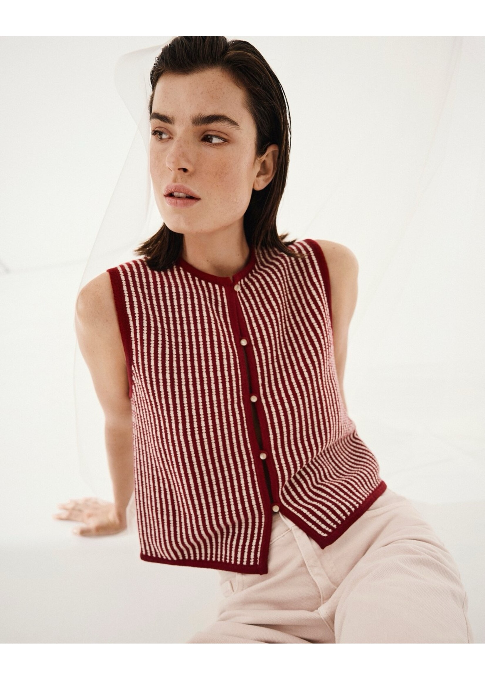 MOSS CPH MSCH PRISCILLA SL VEST STP RHUBARB/SAND