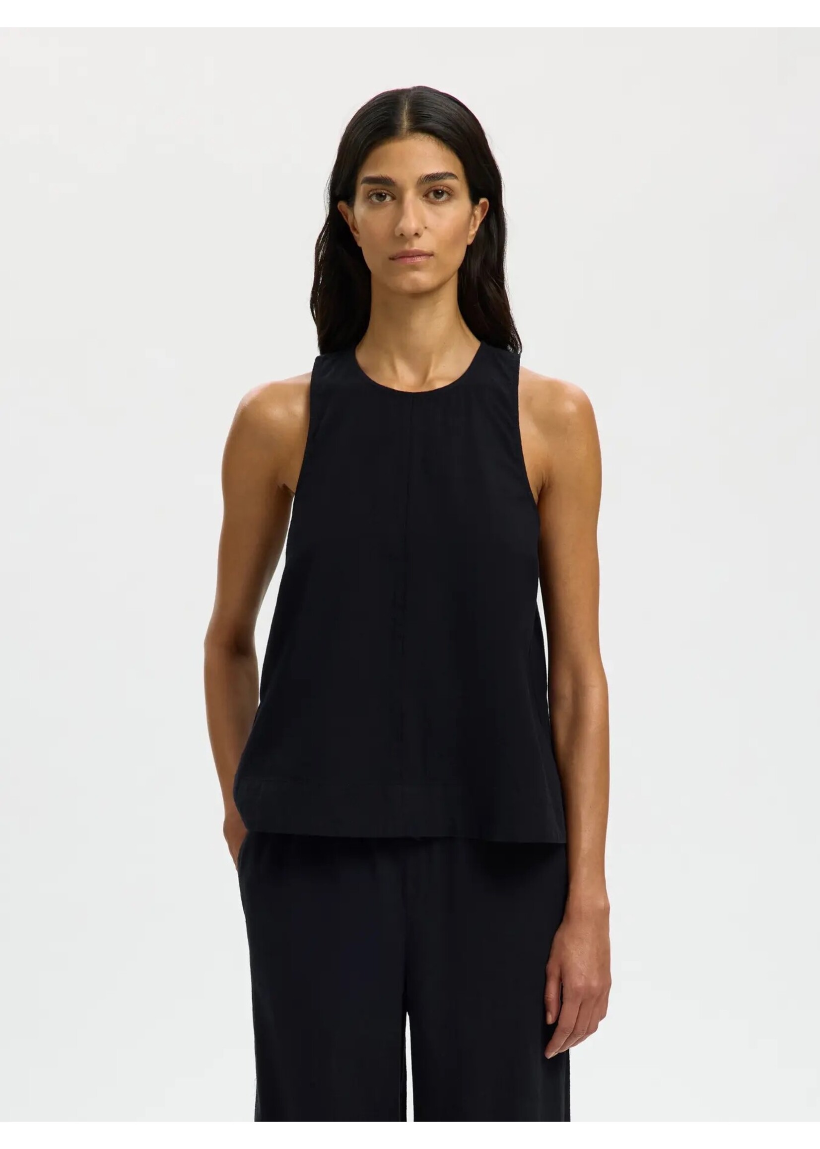 SELECTED FEMME SLWLUISA SL LINEN BLEND TOP NOOS BLACK
