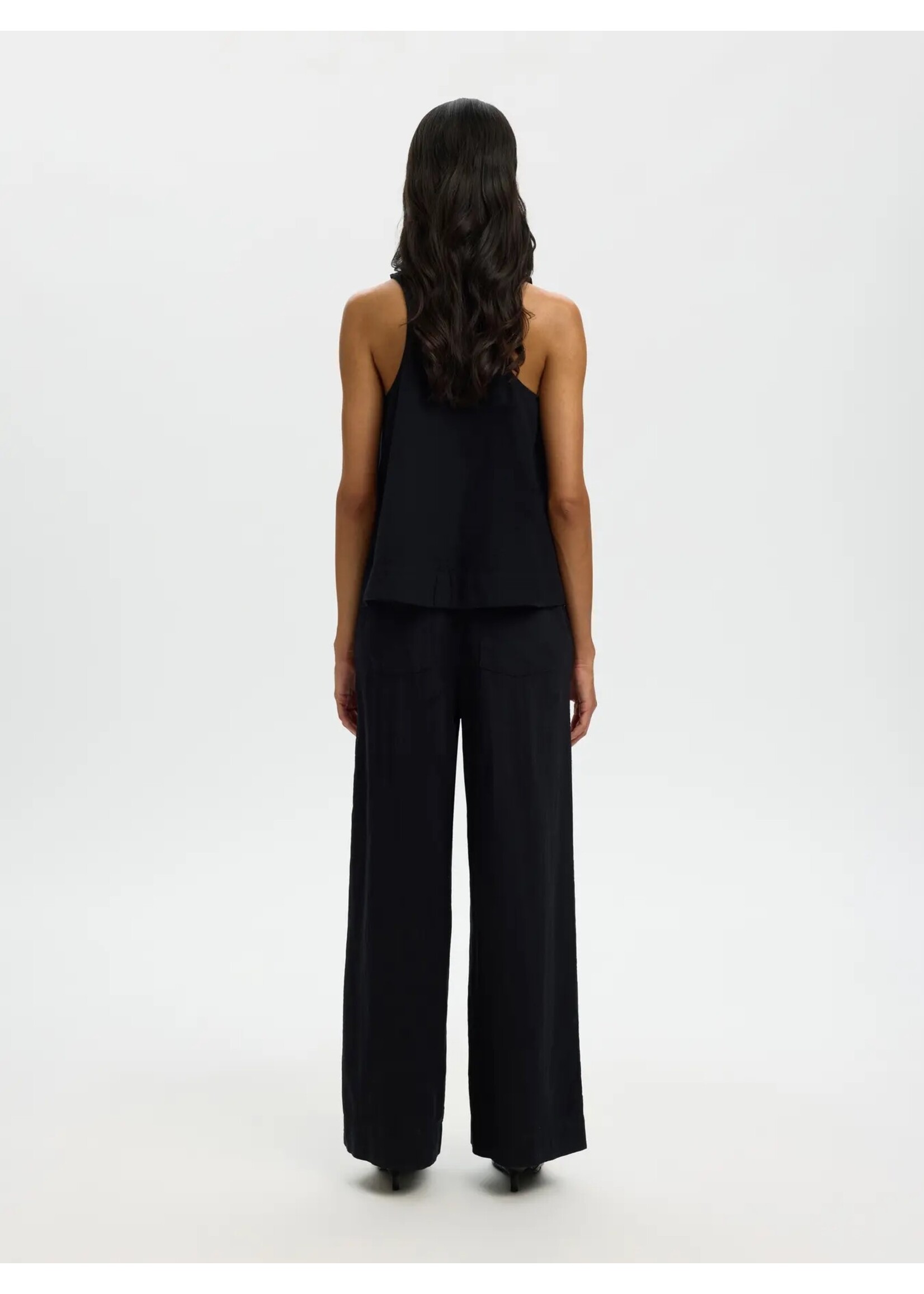 SELECTED FEMME SLWLUISA SL LINEN BLEND TOP NOOS BLACK